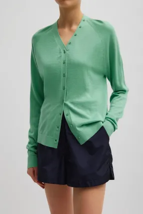 Cashmere Silk Blend Slim Cardigan in Green Tea