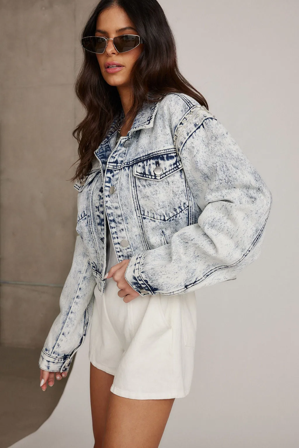 Chevall Rhinestone Embellished Denim Jacket