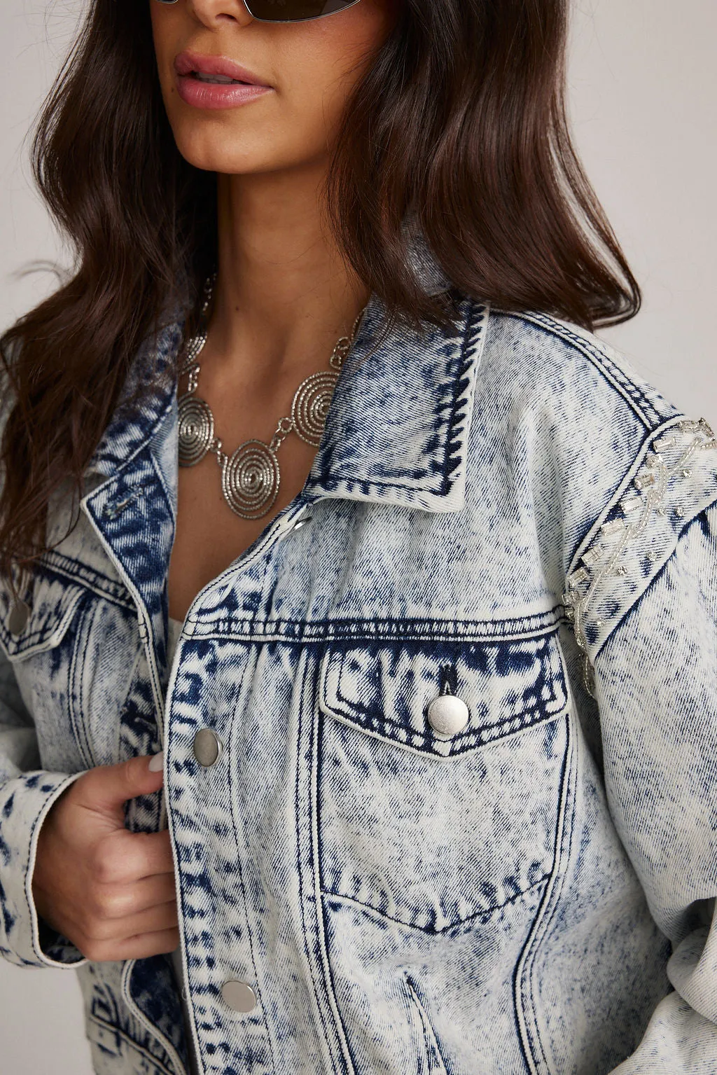 Chevall Rhinestone Embellished Denim Jacket