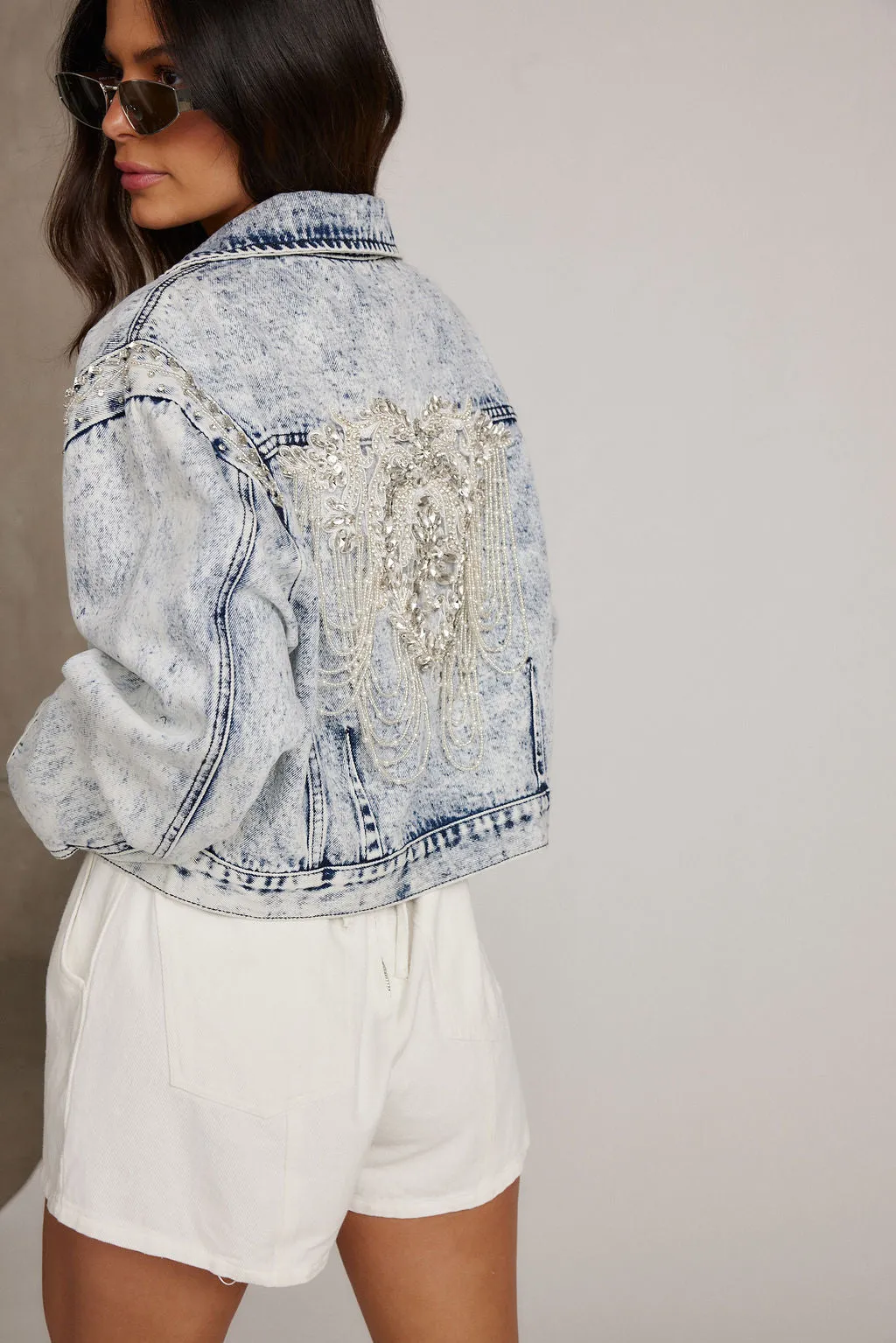 Chevall Rhinestone Embellished Denim Jacket