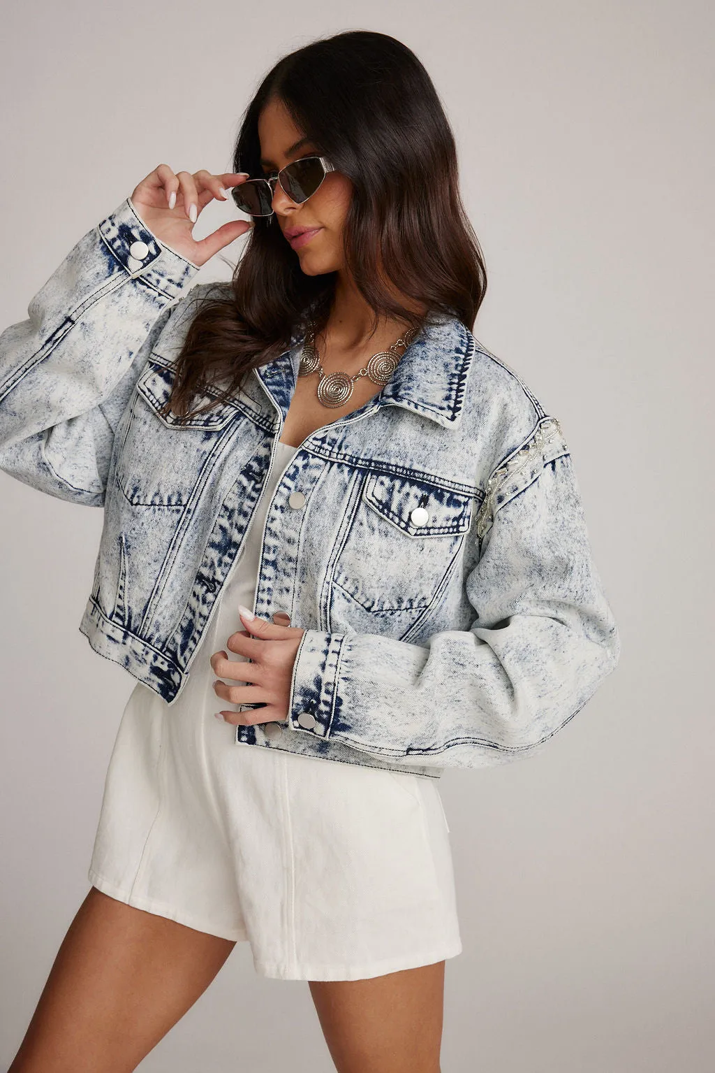 Chevall Rhinestone Embellished Denim Jacket