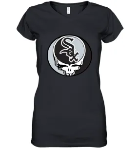 Chicago White Sox Grateful Dead Steal Your Face Baseball Womens V-Neck T-Shirt