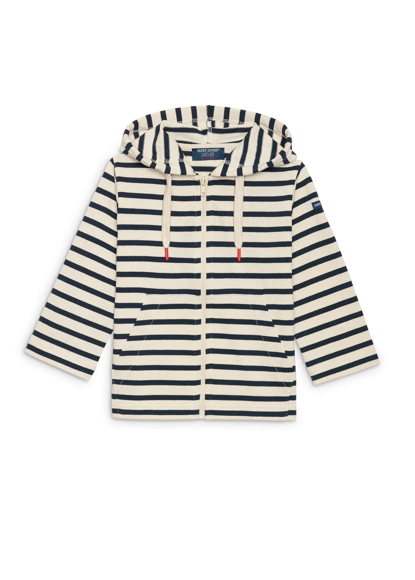 Colleville striped vest for kids - hooded, in cotton (ECRU/MARINE)