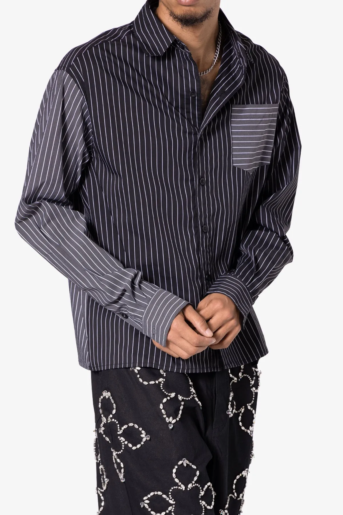 Contrast Sleeve Striped Shirt - Black