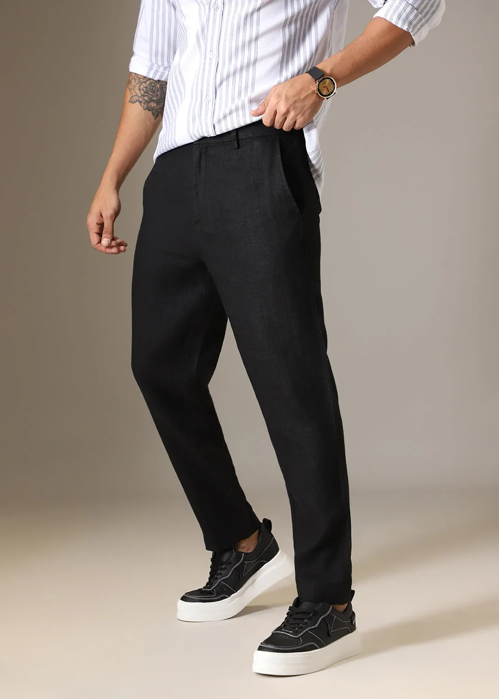 Black Cosmic Linen Wide-Leg Pants