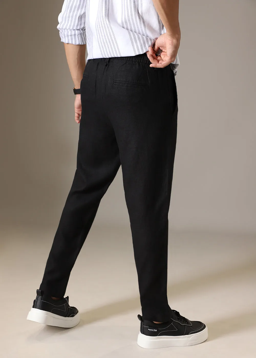 Black Cosmic Linen Wide-Leg Pants