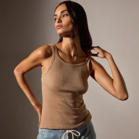 Cotton Cashmere Blend Ribbed Tank - Vicuna