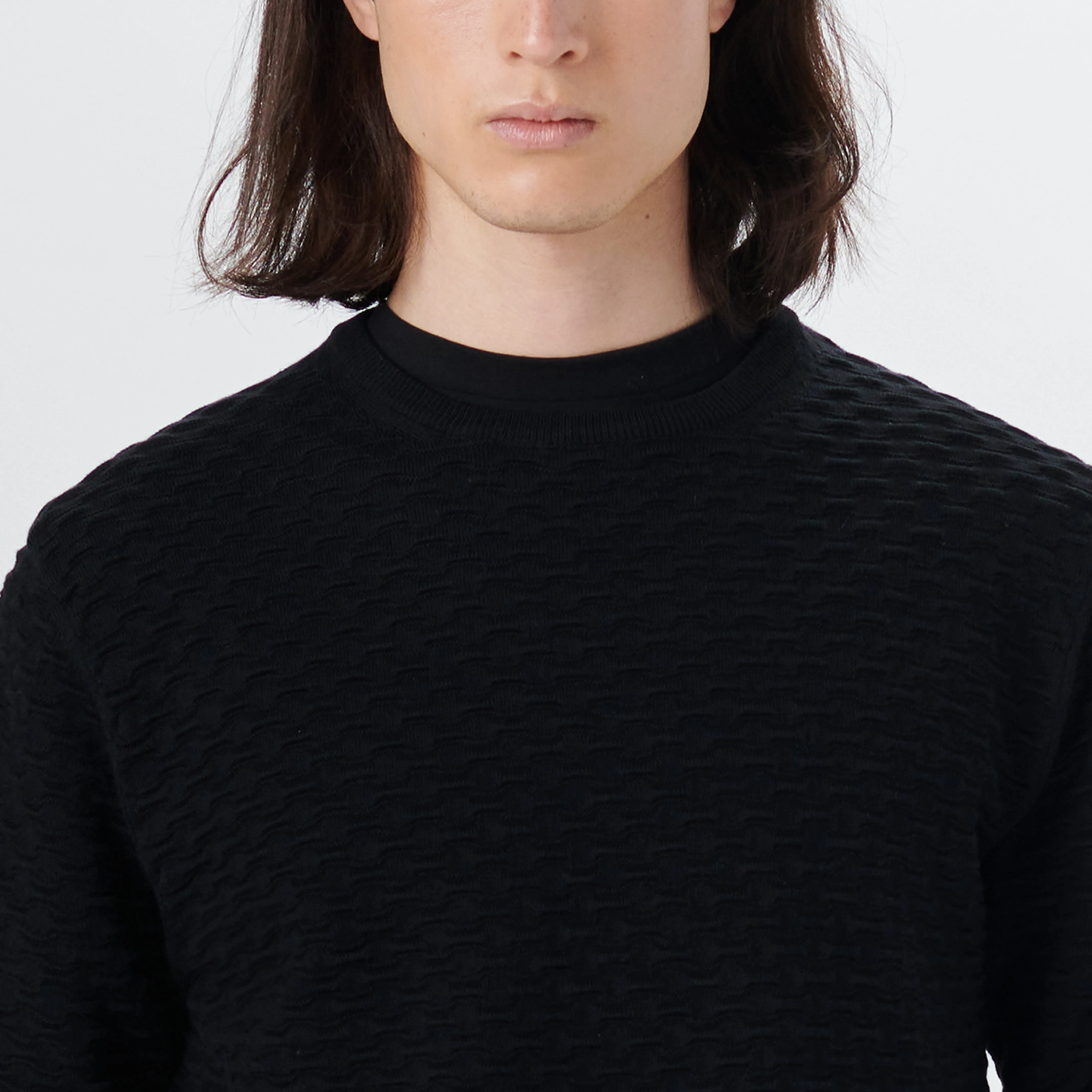 Crew Neck Jacquard Wave Sweater