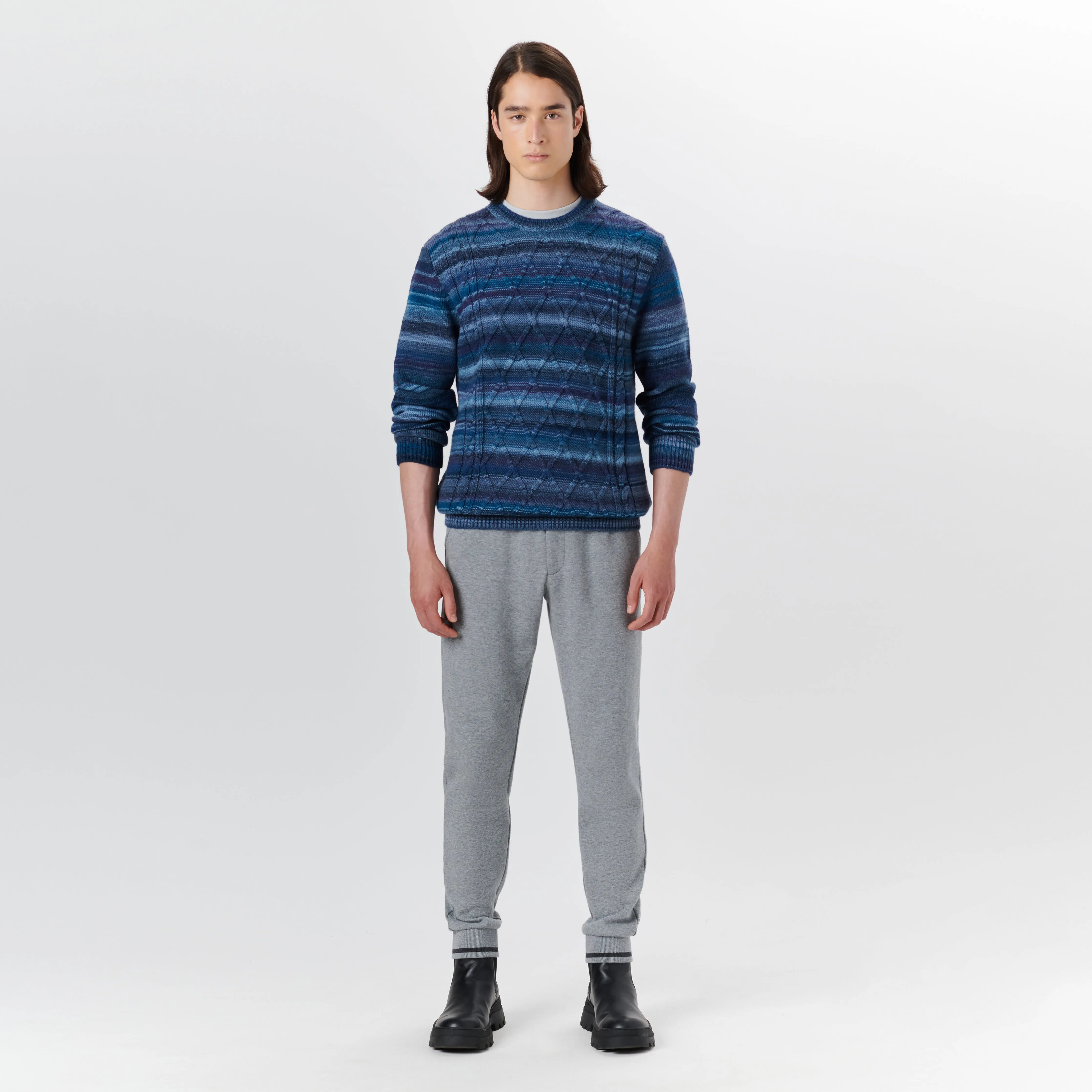 Crew Neck Striped Jacquard Sweater