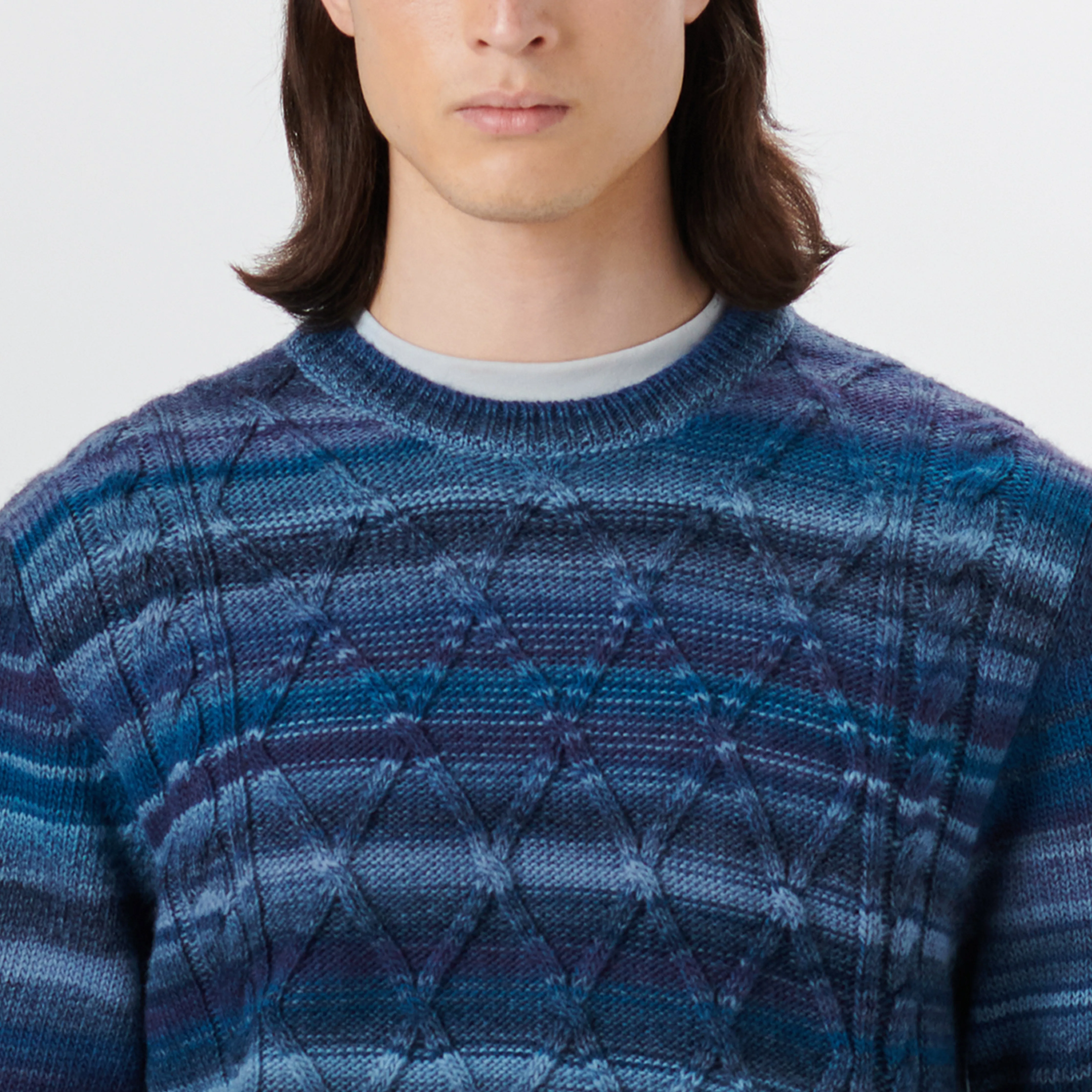 Crew Neck Striped Jacquard Sweater