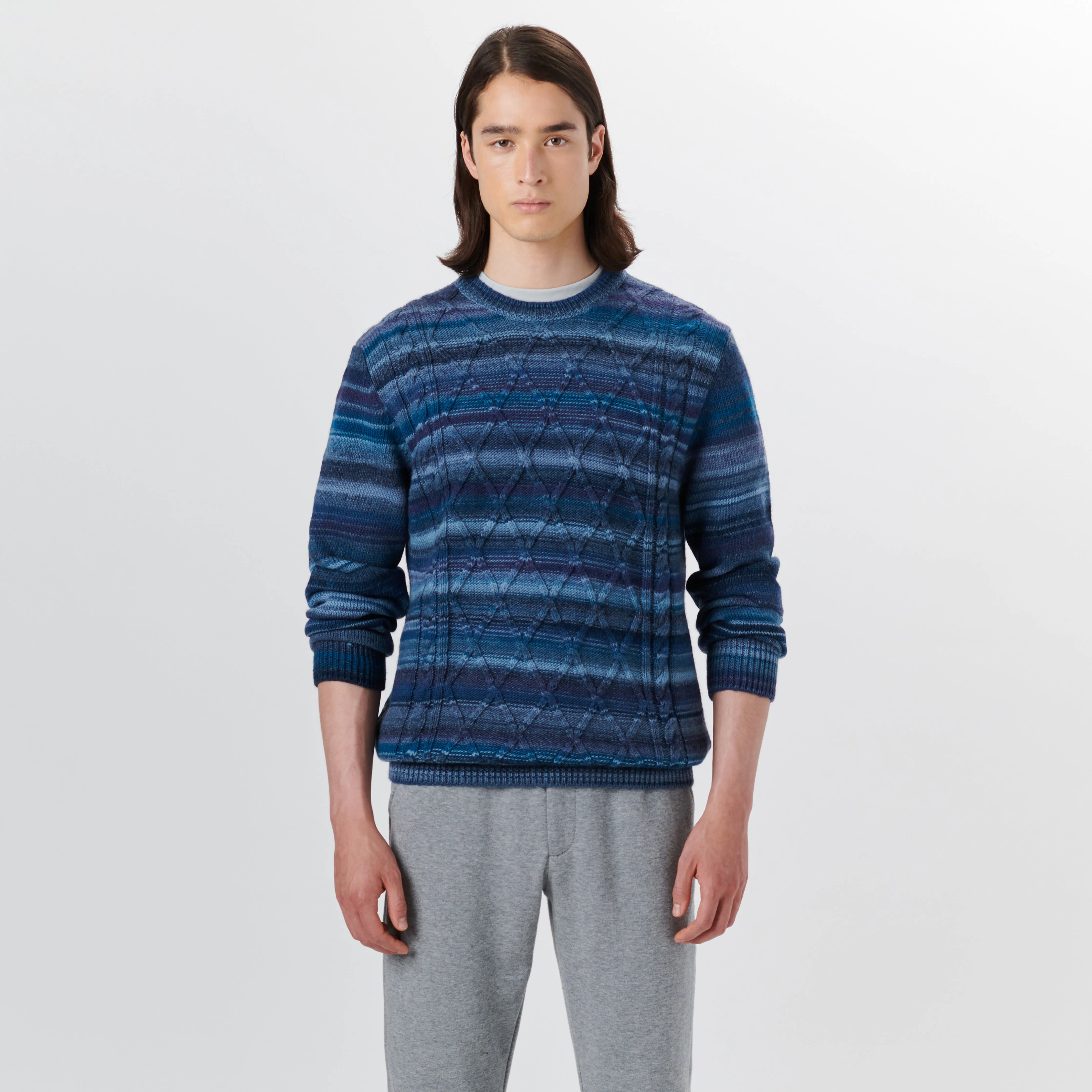 Crew Neck Striped Jacquard Sweater