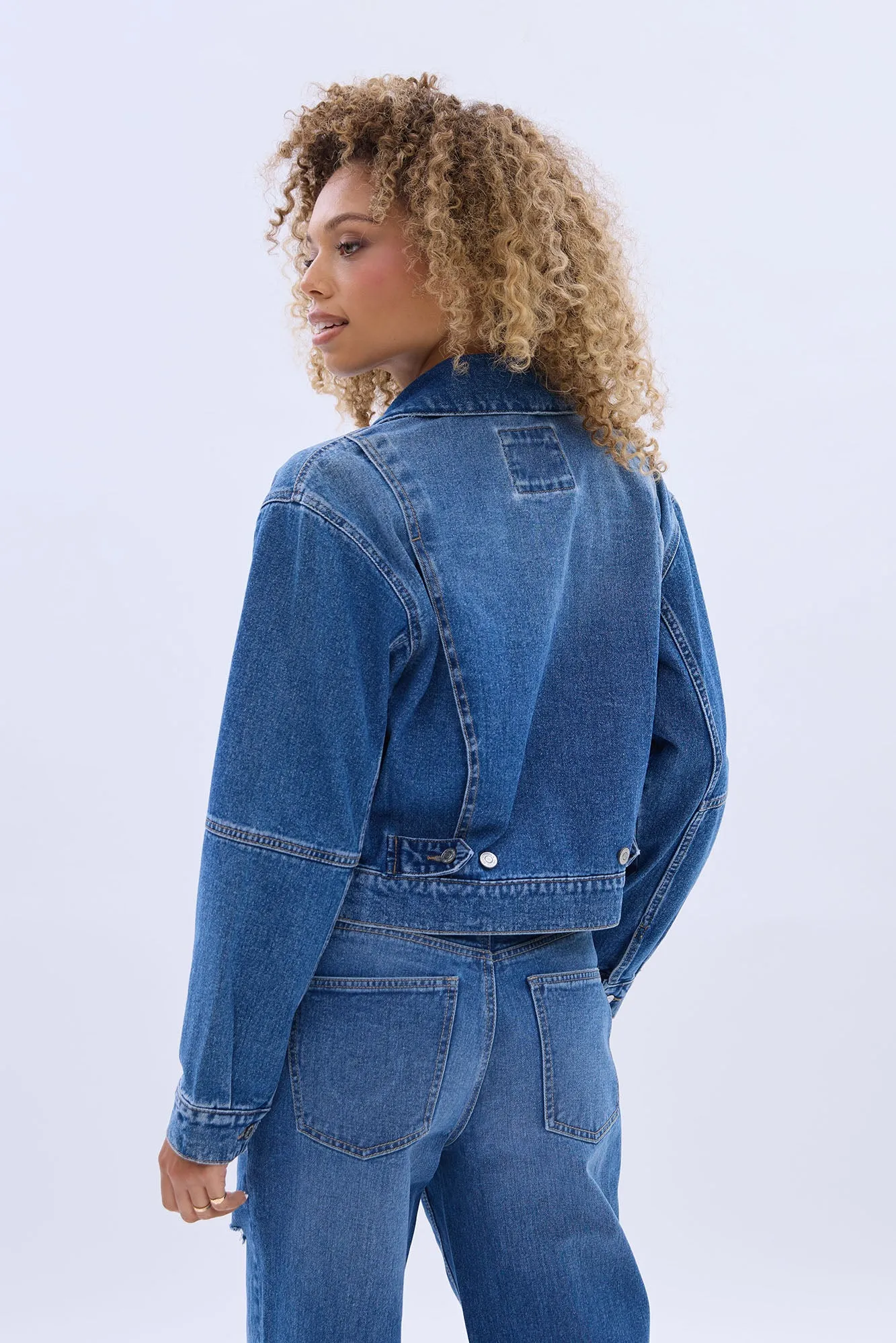 Denim Zip-Up Bomber Jacket