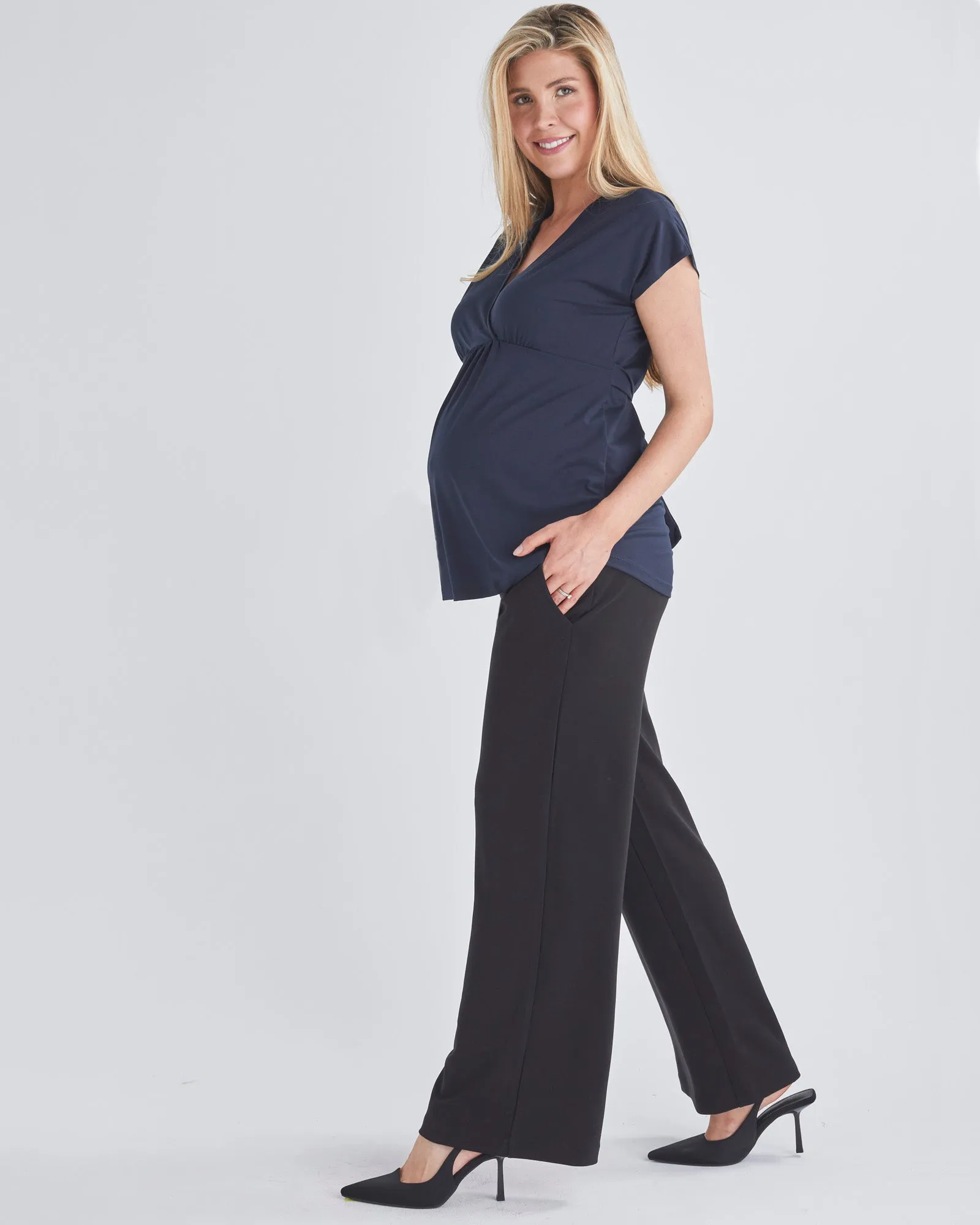 Elodie Wide Leg Maternity Black Work Pant in Ponti