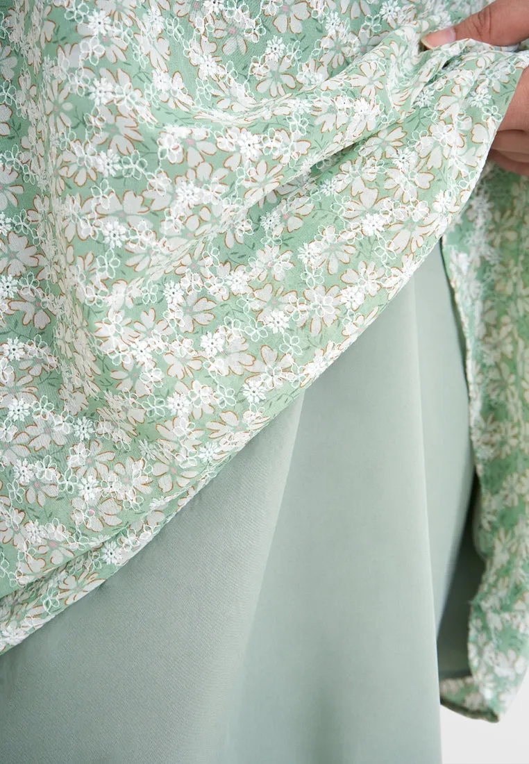 Faerie Floral Embroidery Chiffon Kurung Pahang Set - Green