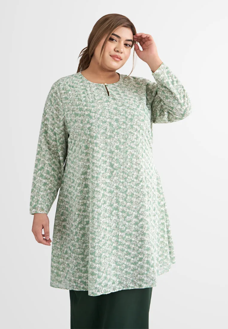 Faerie Floral Embroidery Chiffon Kurung Pahang Set - Green