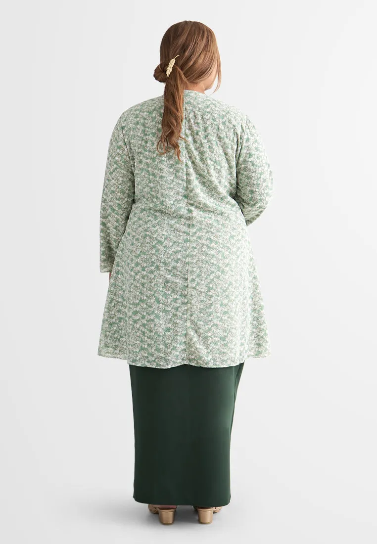 Faerie Floral Embroidery Chiffon Kurung Pahang Set - Green