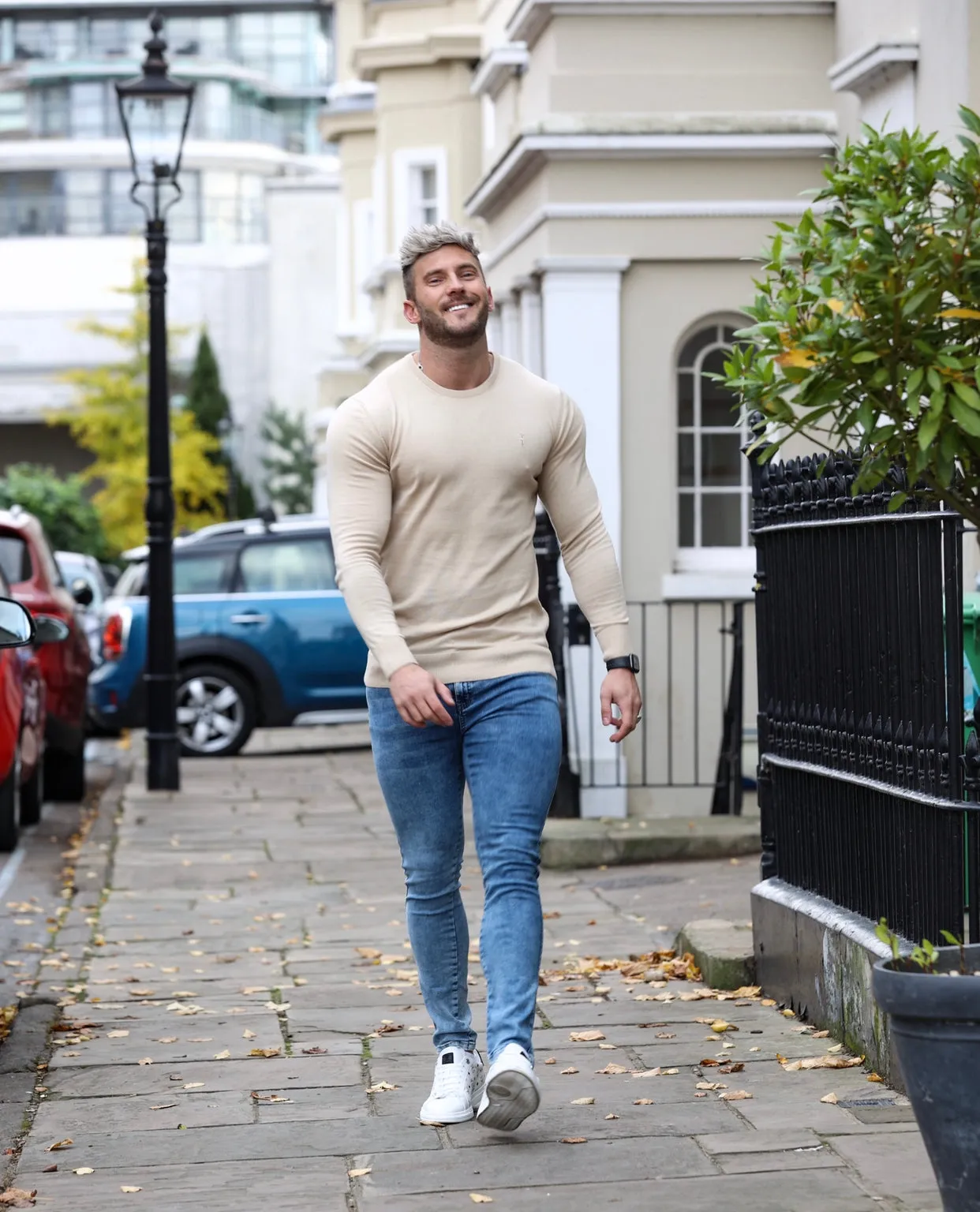 Father Sons Classic Beige Crew Neck Knitted Sweater with Tonal Emblem - FSH672