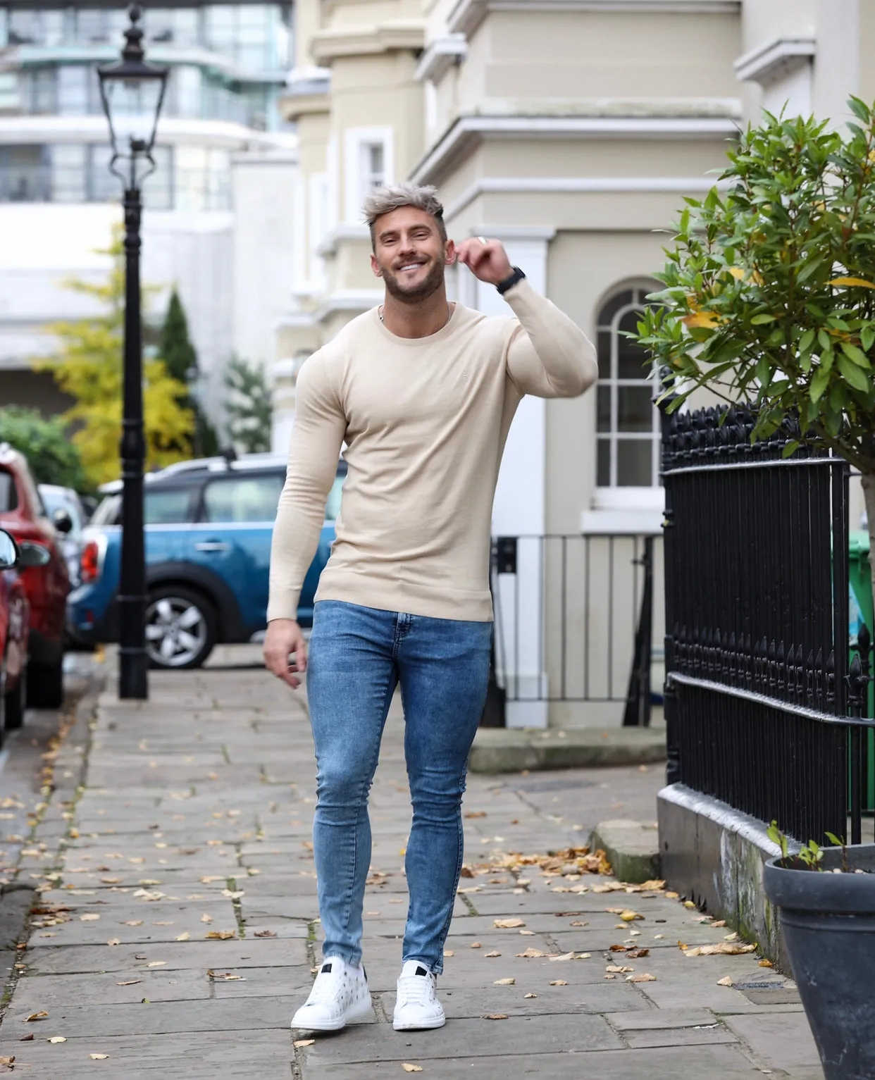 Father Sons Classic Beige Crew Neck Knitted Sweater with Tonal Emblem - FSH672