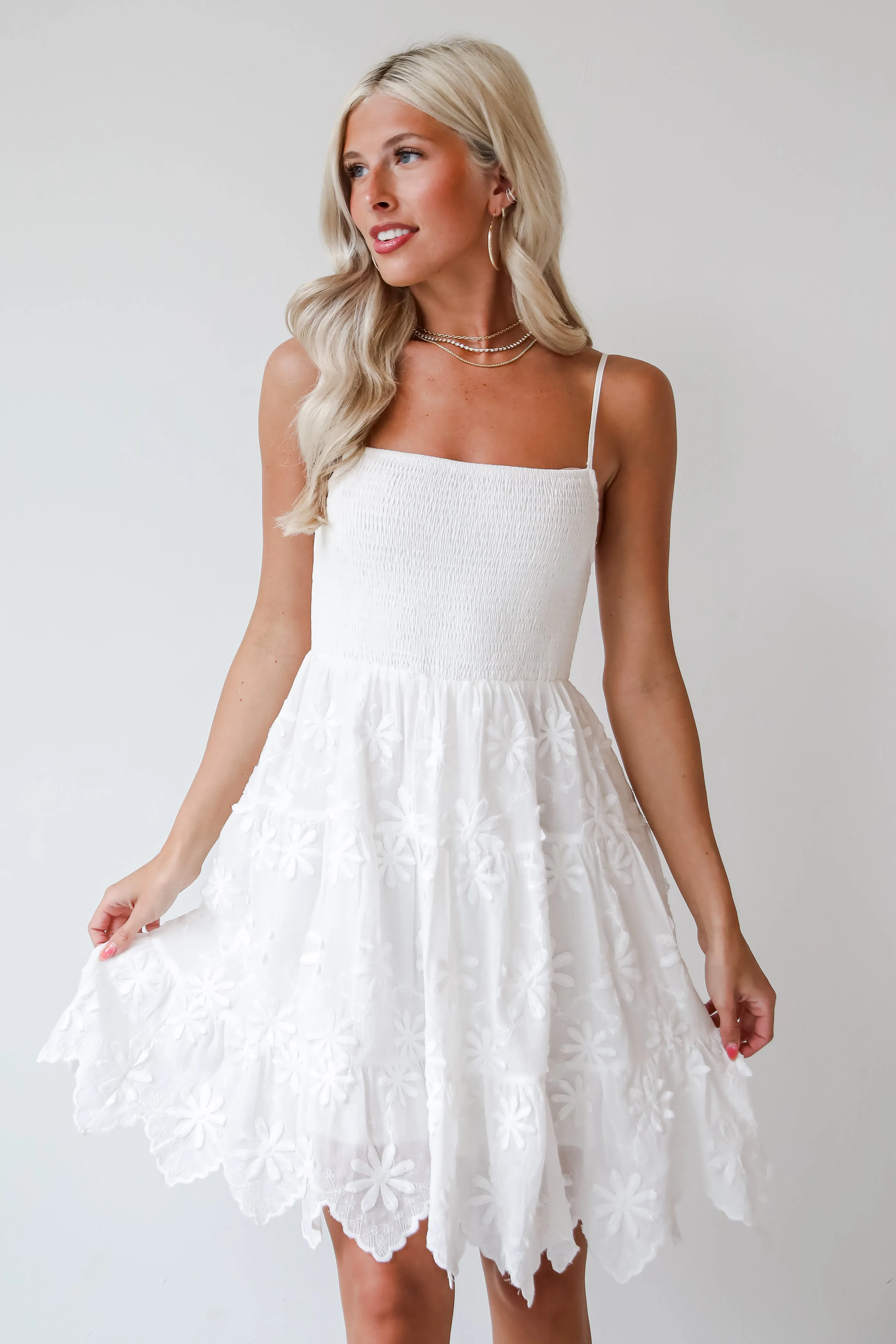 FINAL SALE - Airy Romance White Floral Embroidered Mini Dress