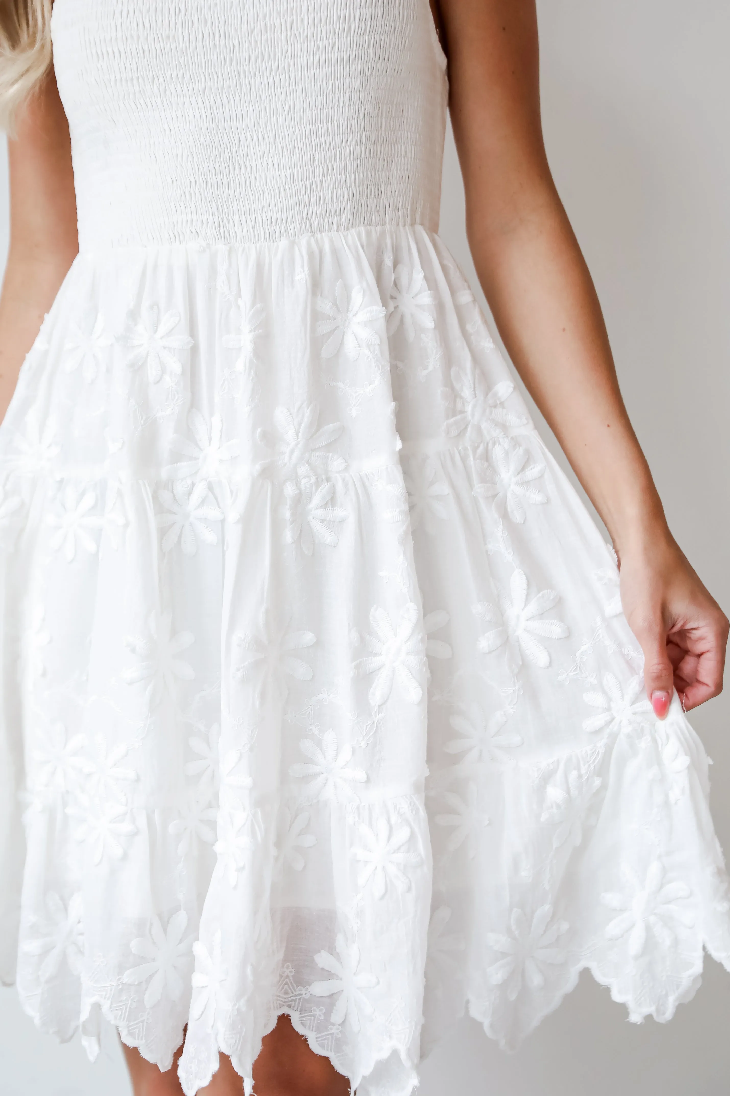 FINAL SALE - Airy Romance White Floral Embroidered Mini Dress