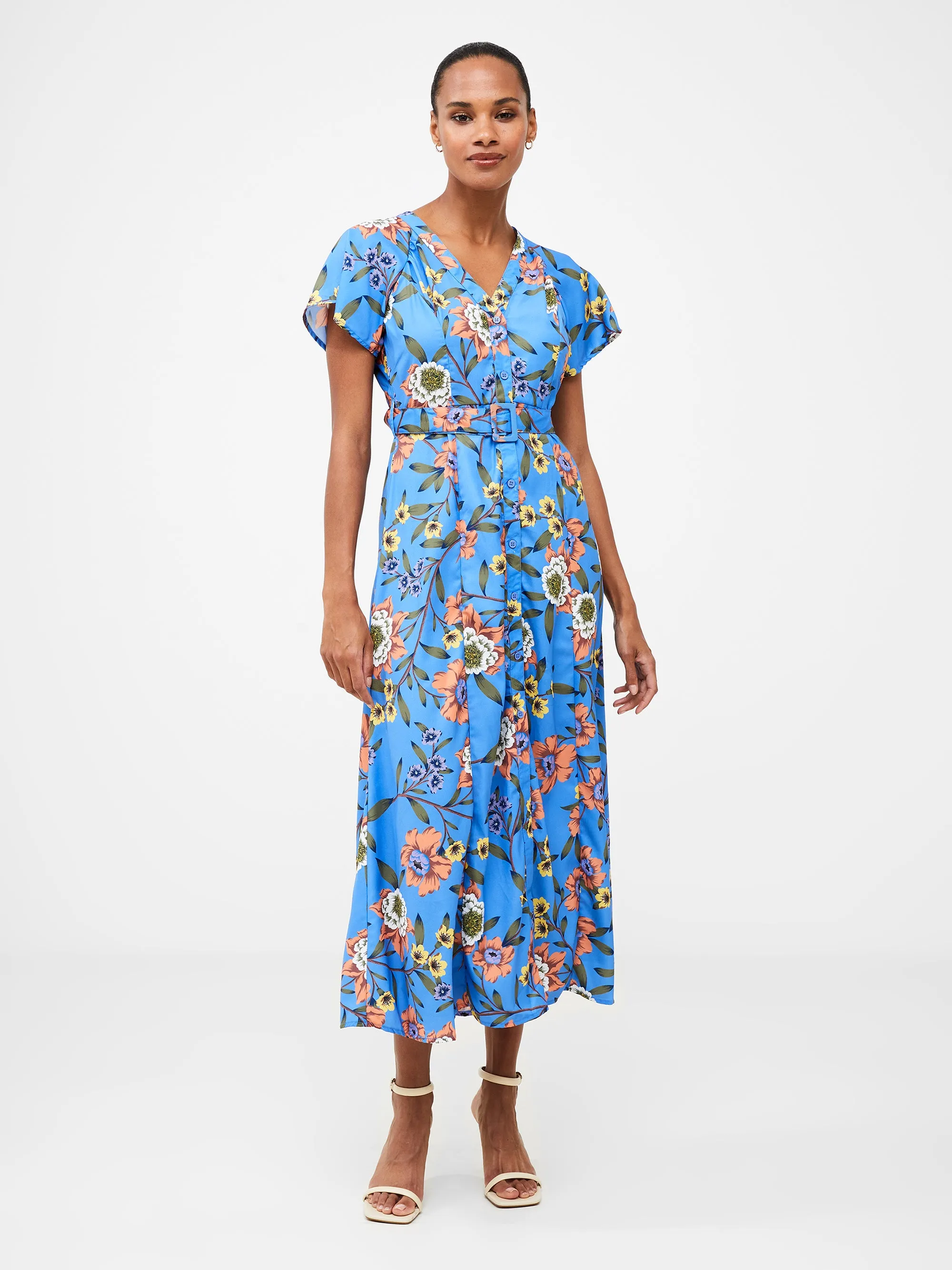 Floral Button-Through Belted Midi Dress