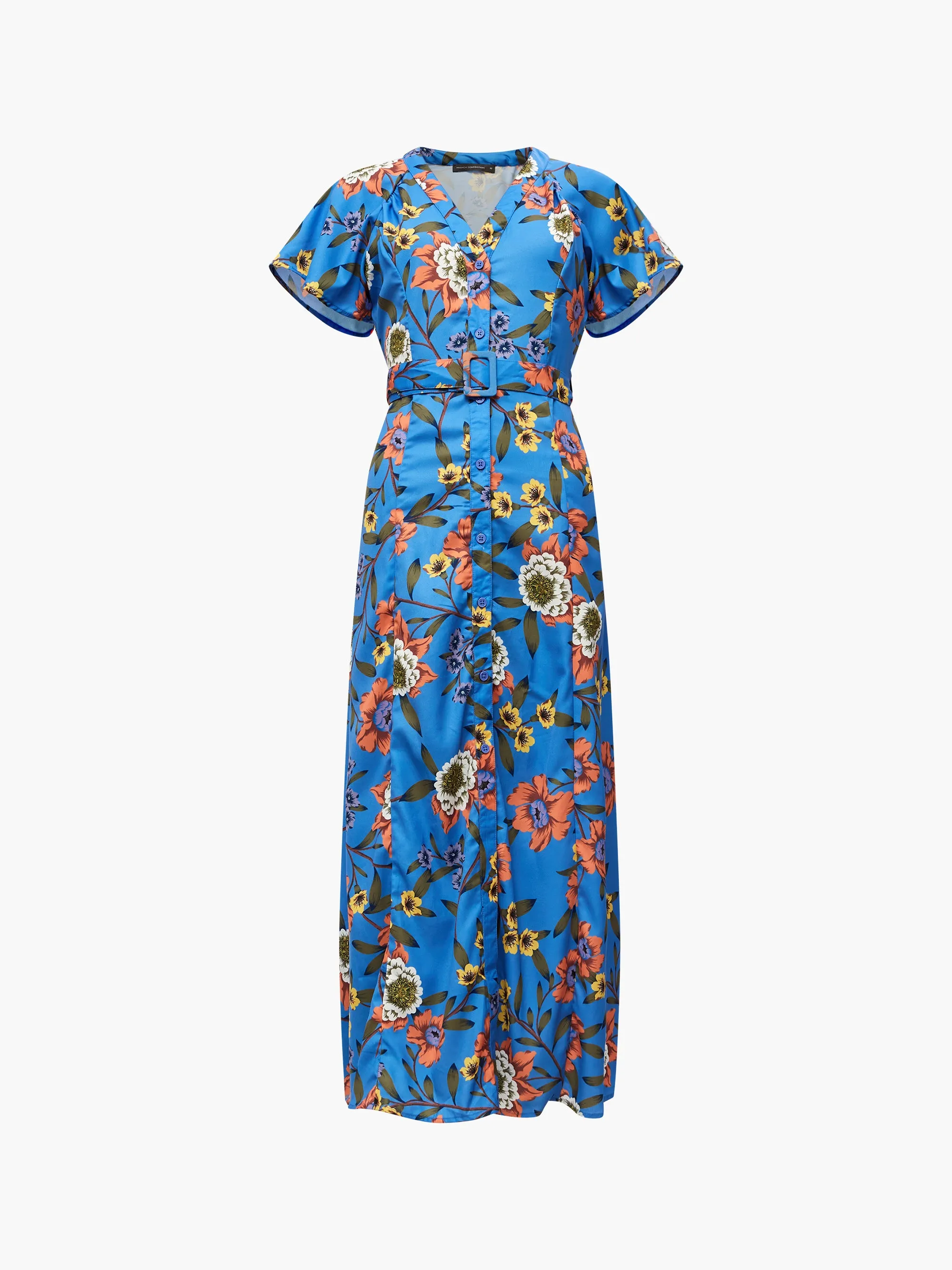 Floral Button-Through Belted Midi Dress