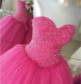 Fully Beading Sweetheart Bodice Corset Tulle Quinceanera Dresses Ball Gowns