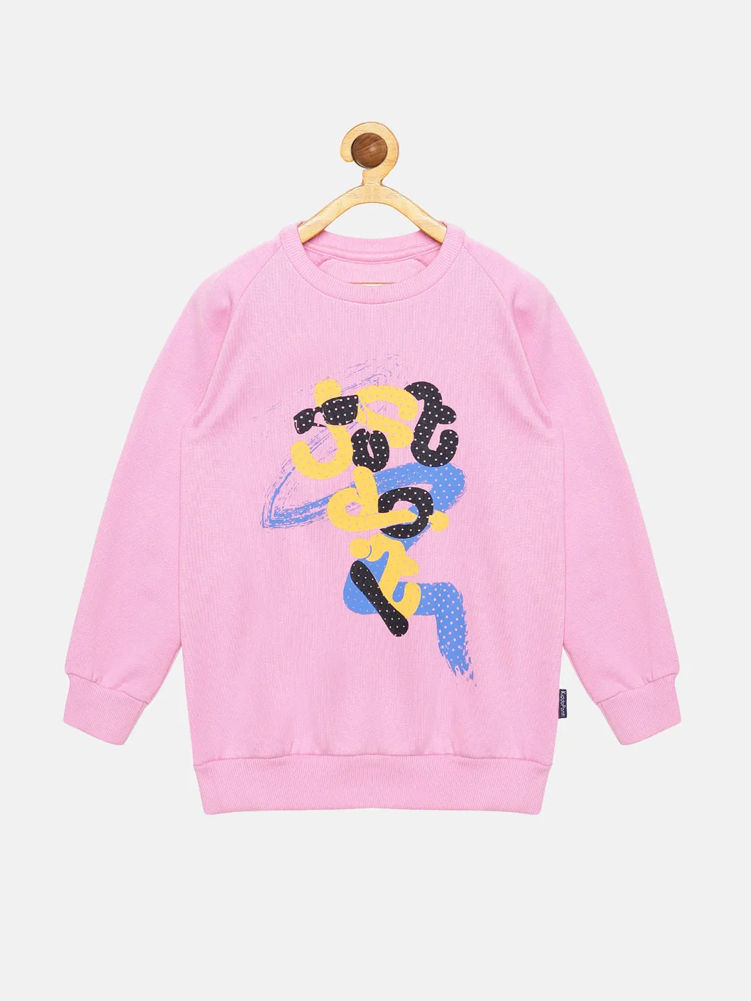 Girls Chest Print Round Neck Sweatshirt