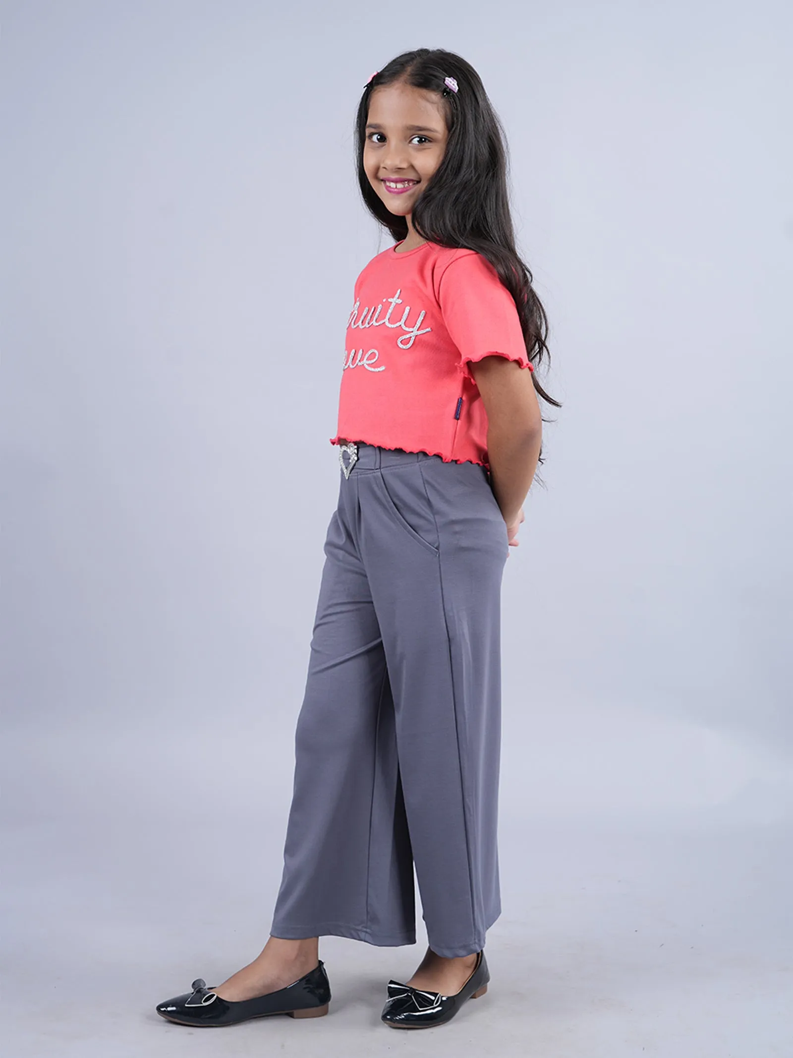 Girls Crop Tee & Wide Leg Pant Set