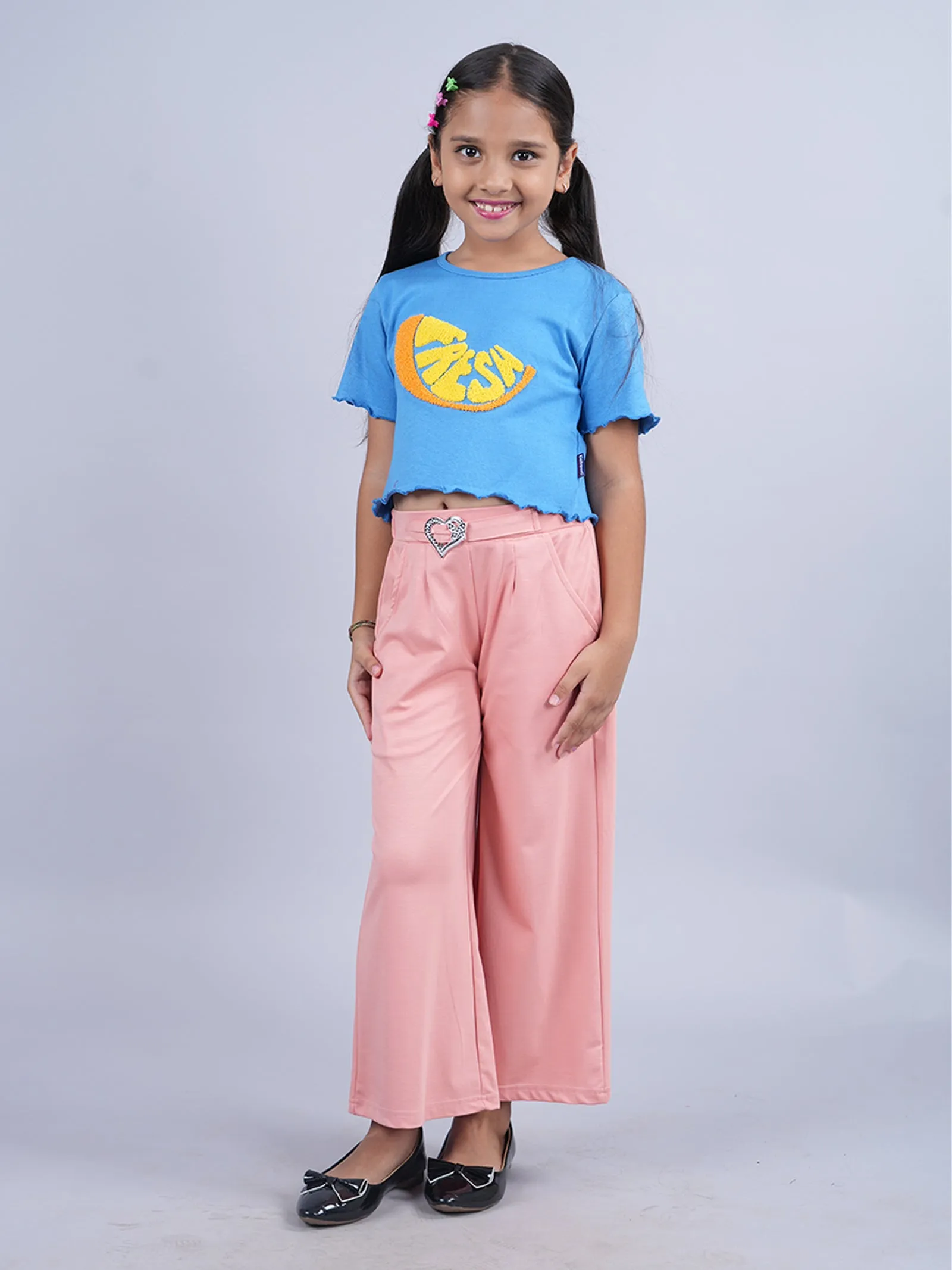 Girls Crop Tee & Wide Leg Pant Set