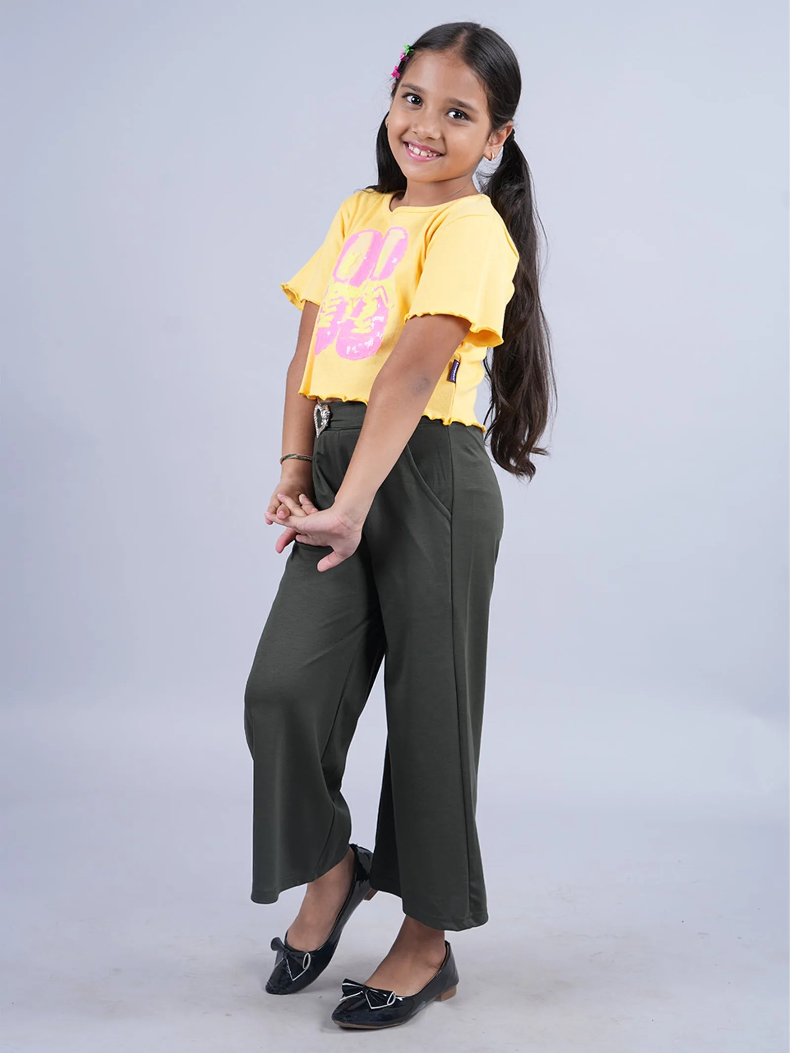 Girls Crop Tee & Wide Leg Pant Set