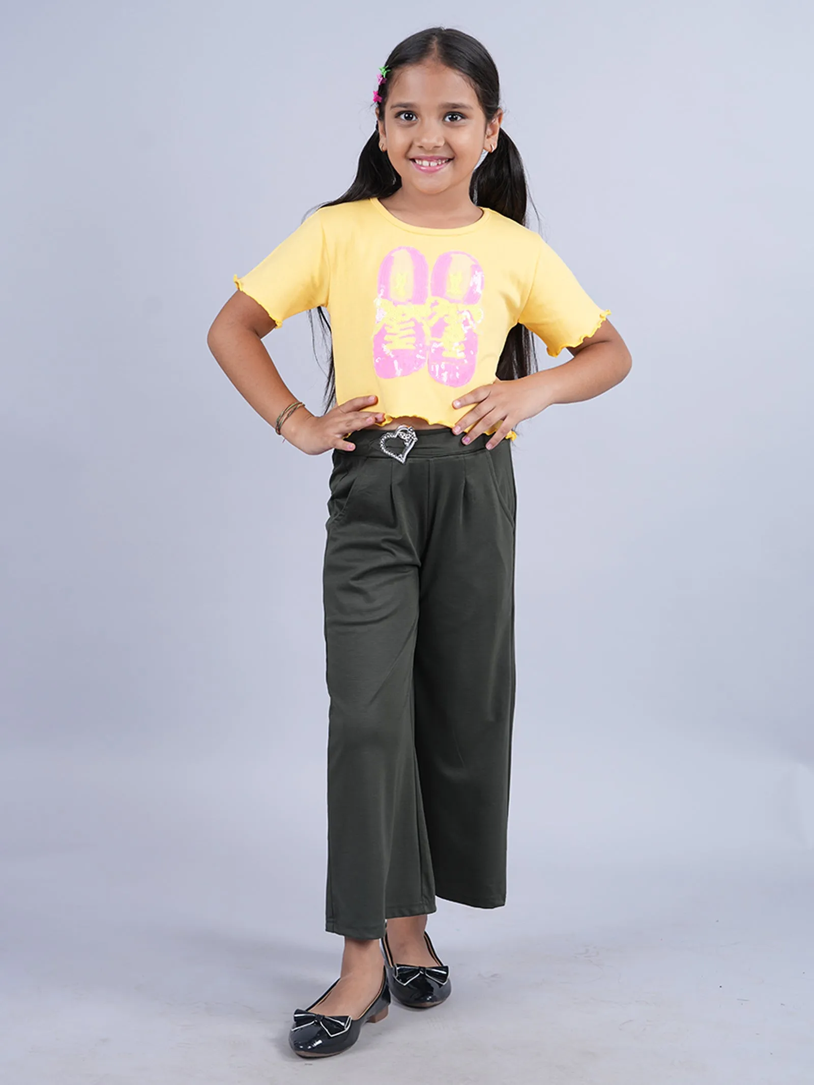 Girls Crop Tee & Wide Leg Pant Set