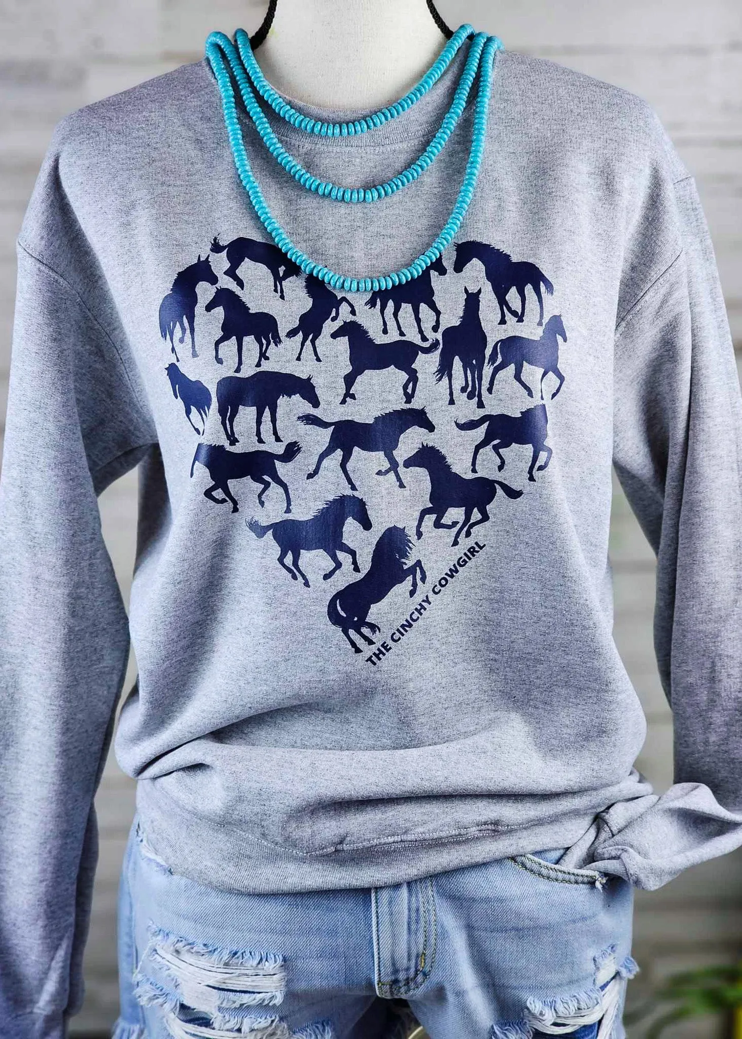 Heather Gray Horse Heart Pullover Sweatshirt