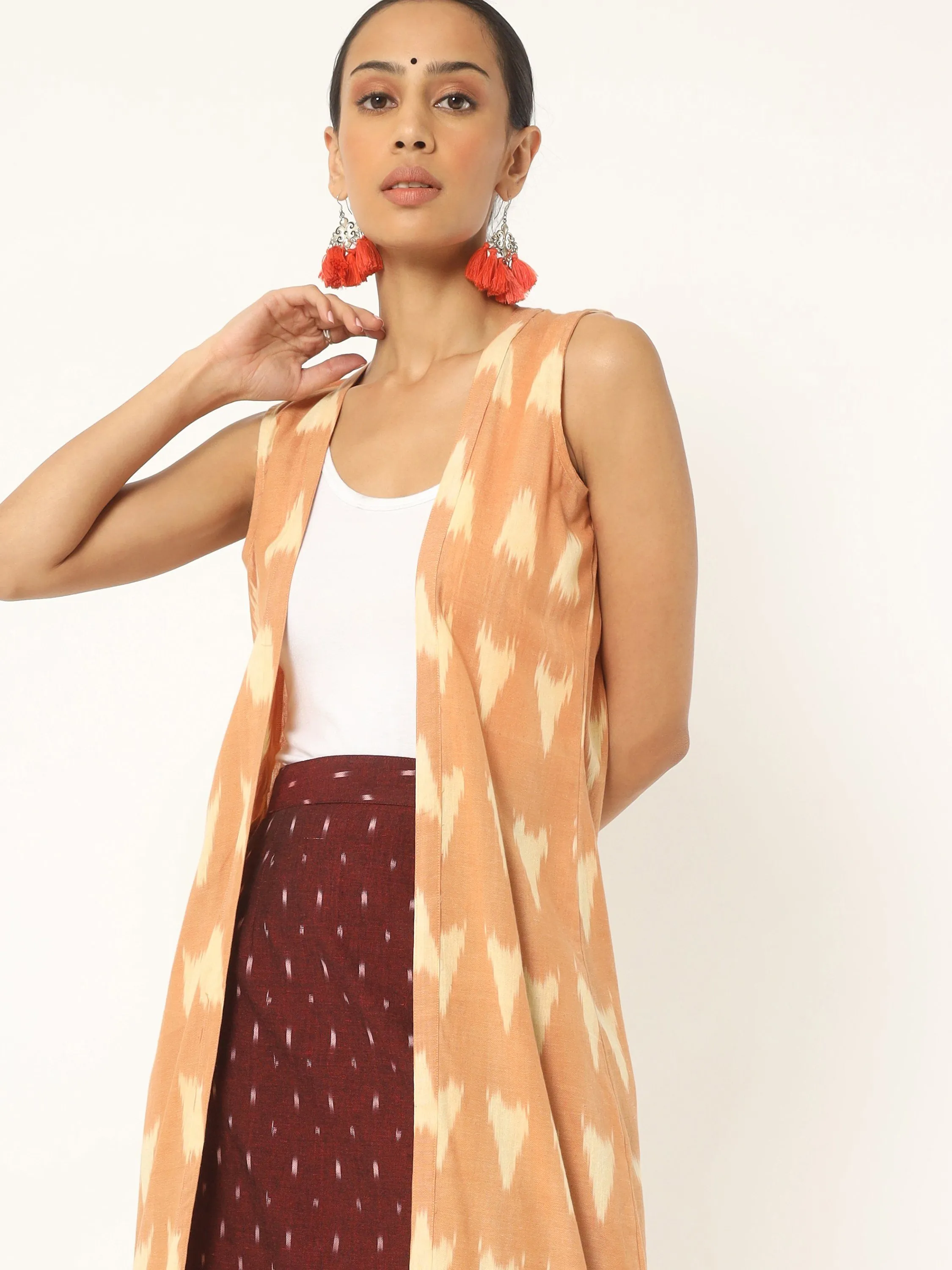 Ikat Long Shrug  (Warm Ivory )