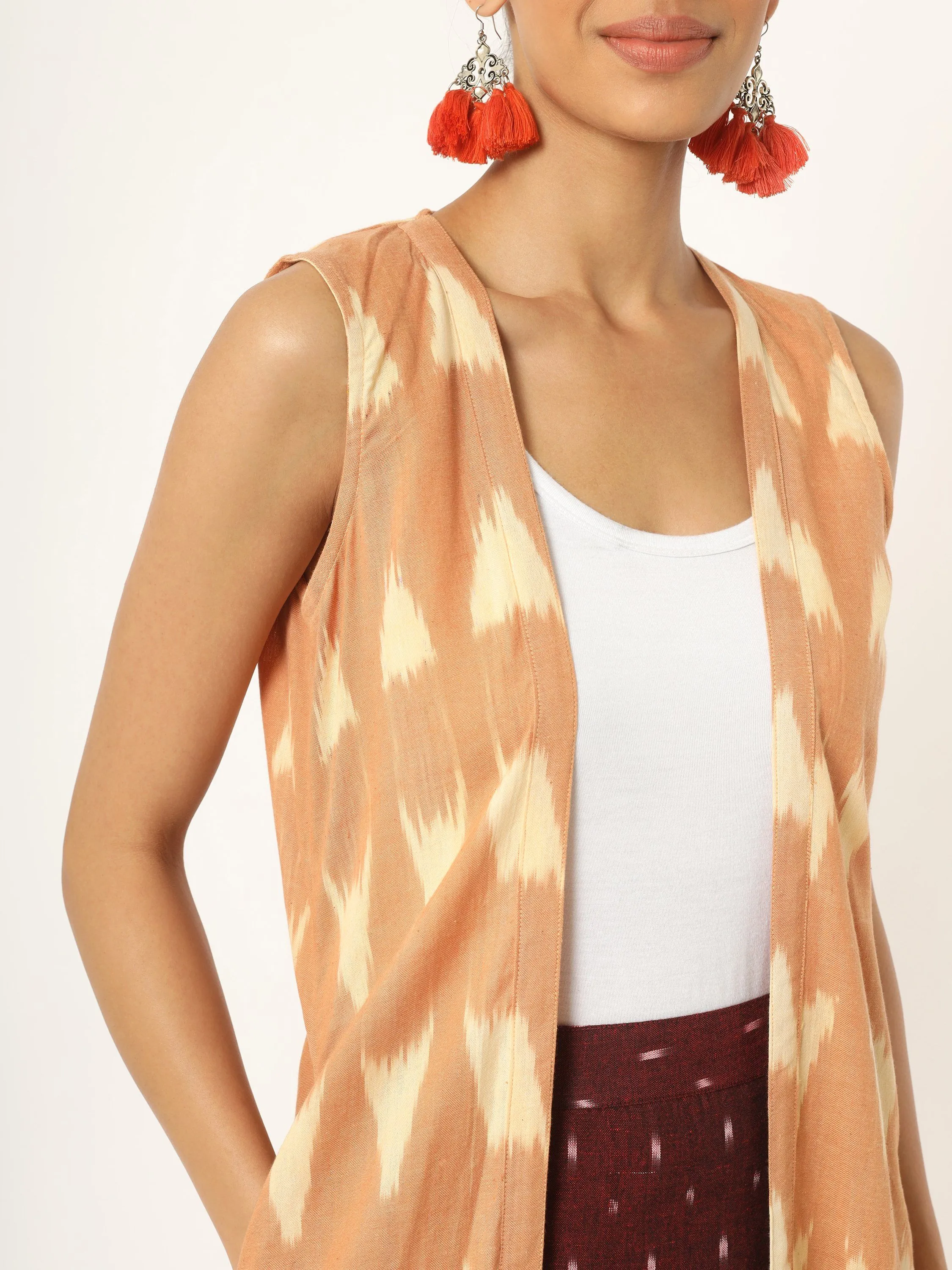 Ikat Long Shrug  (Warm Ivory )