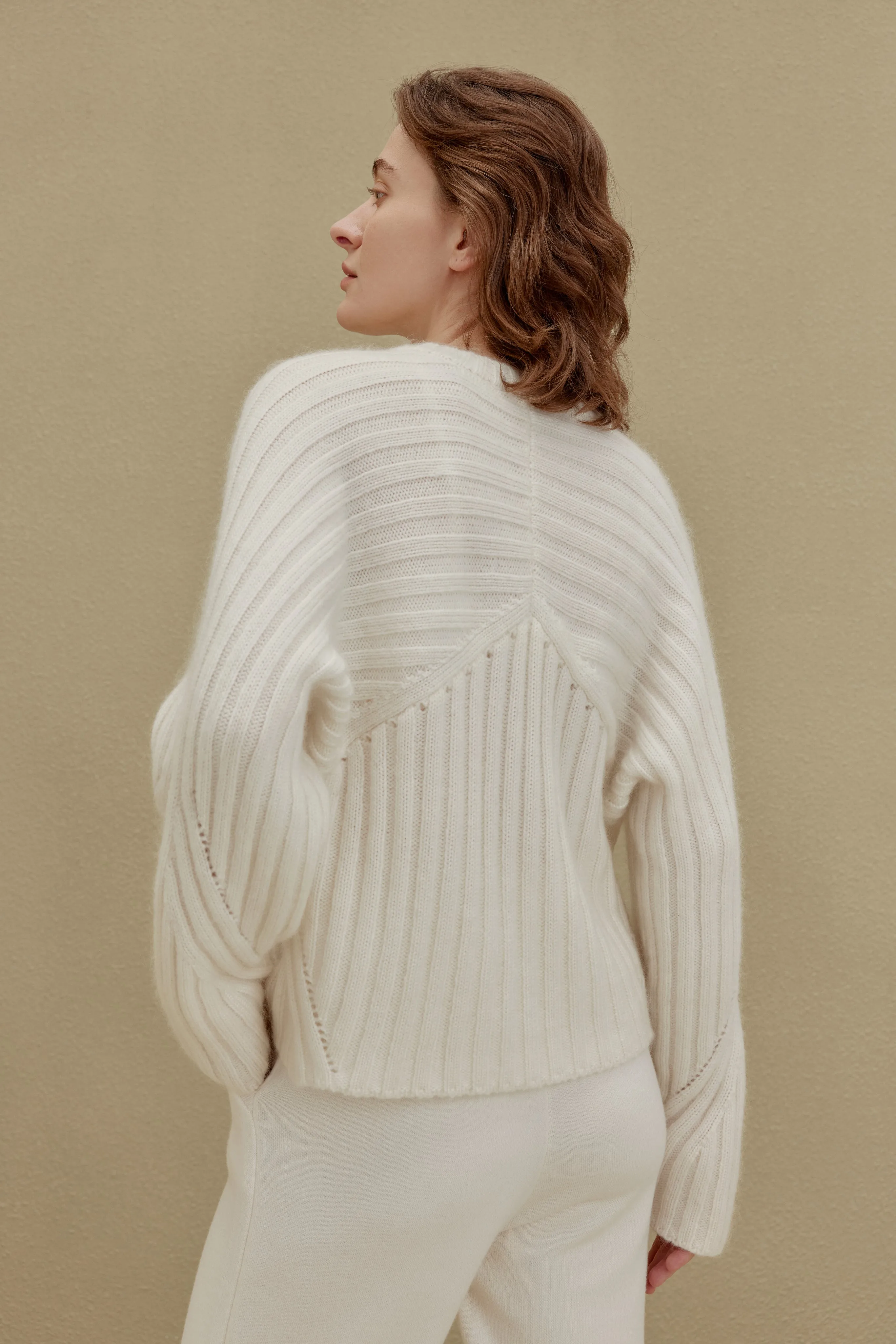 Knitted Ribbed Crew Neck Sweater