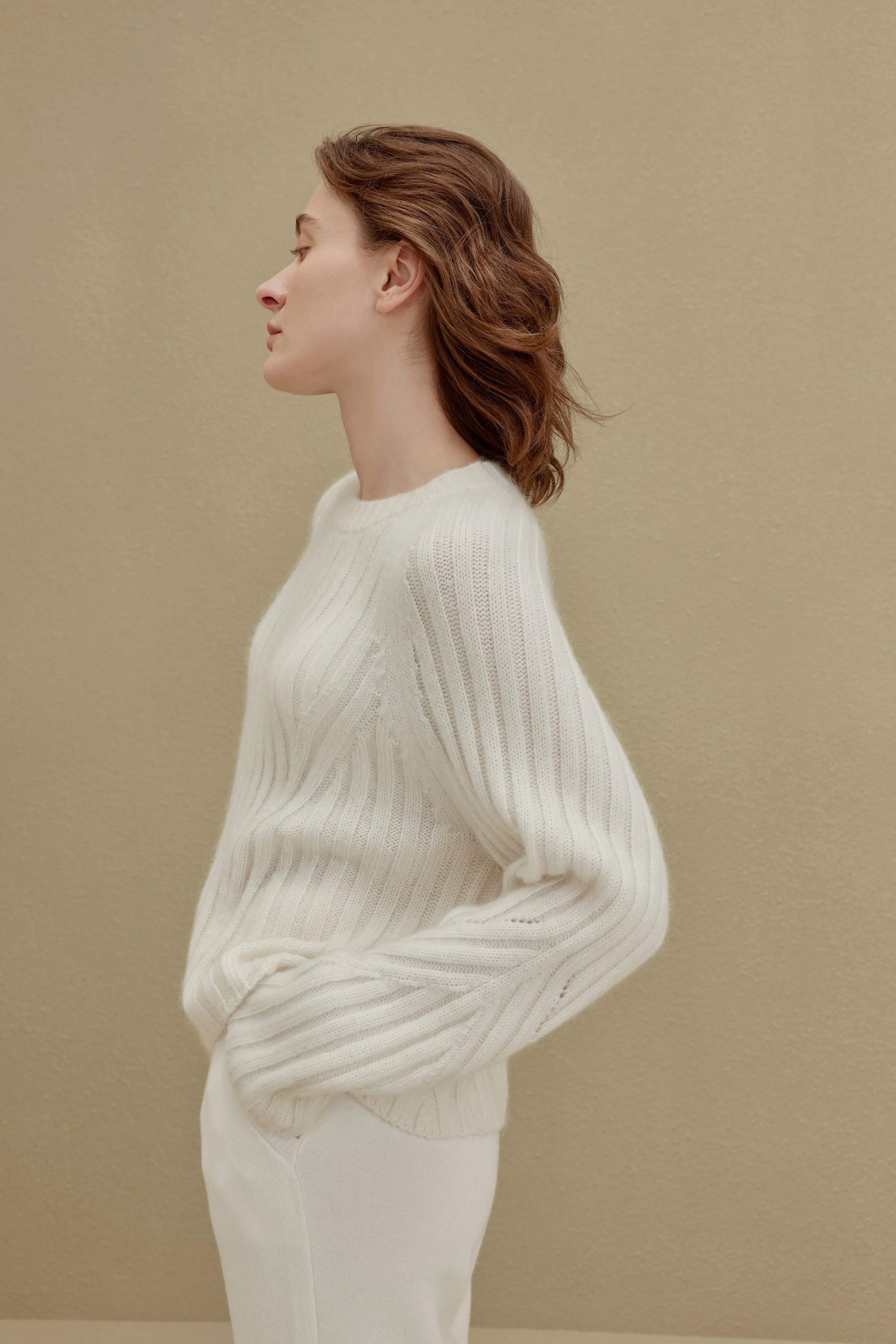 Knitted Ribbed Crew Neck Sweater