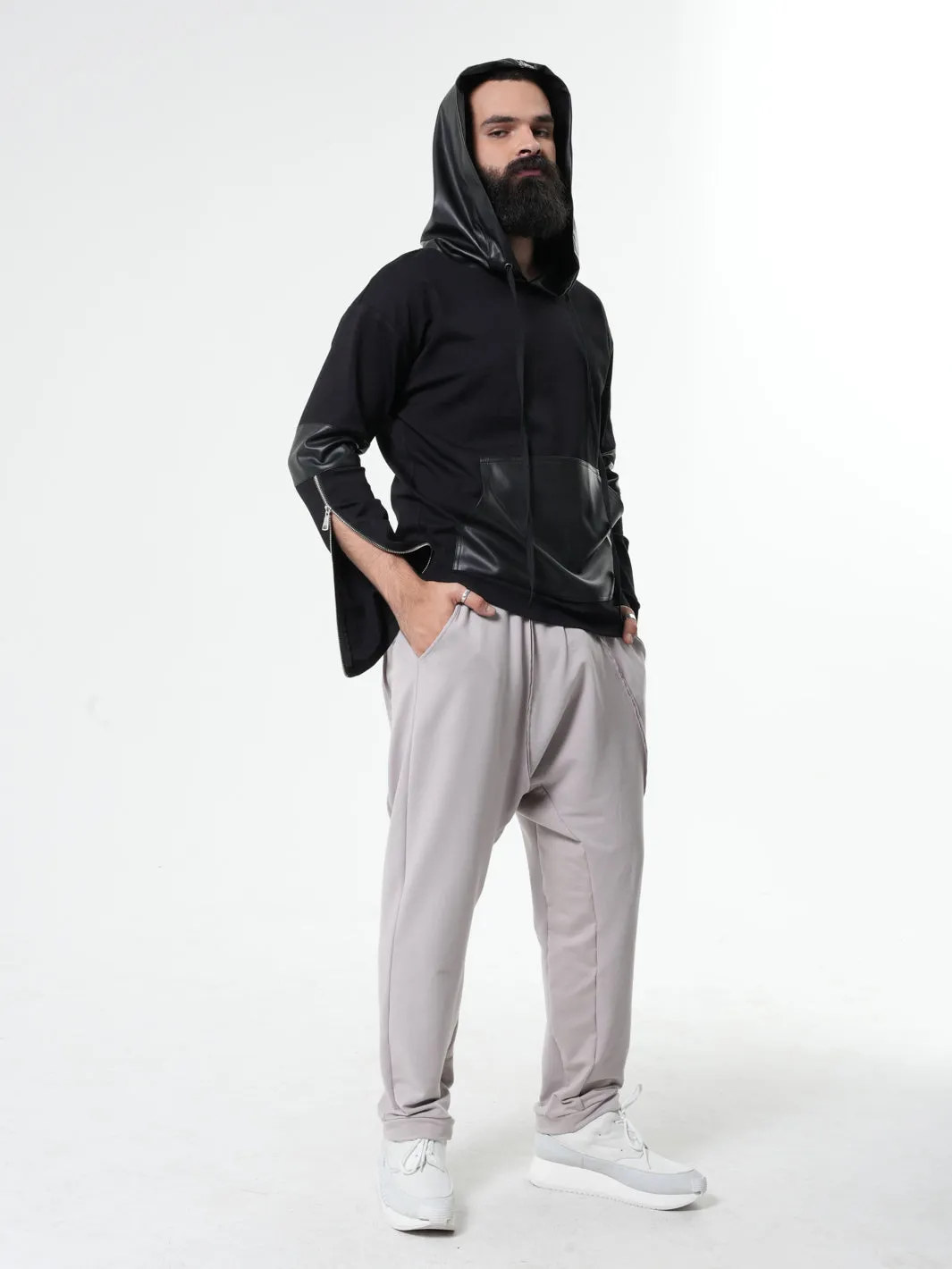 Leather Hood Mens Sweatshirt