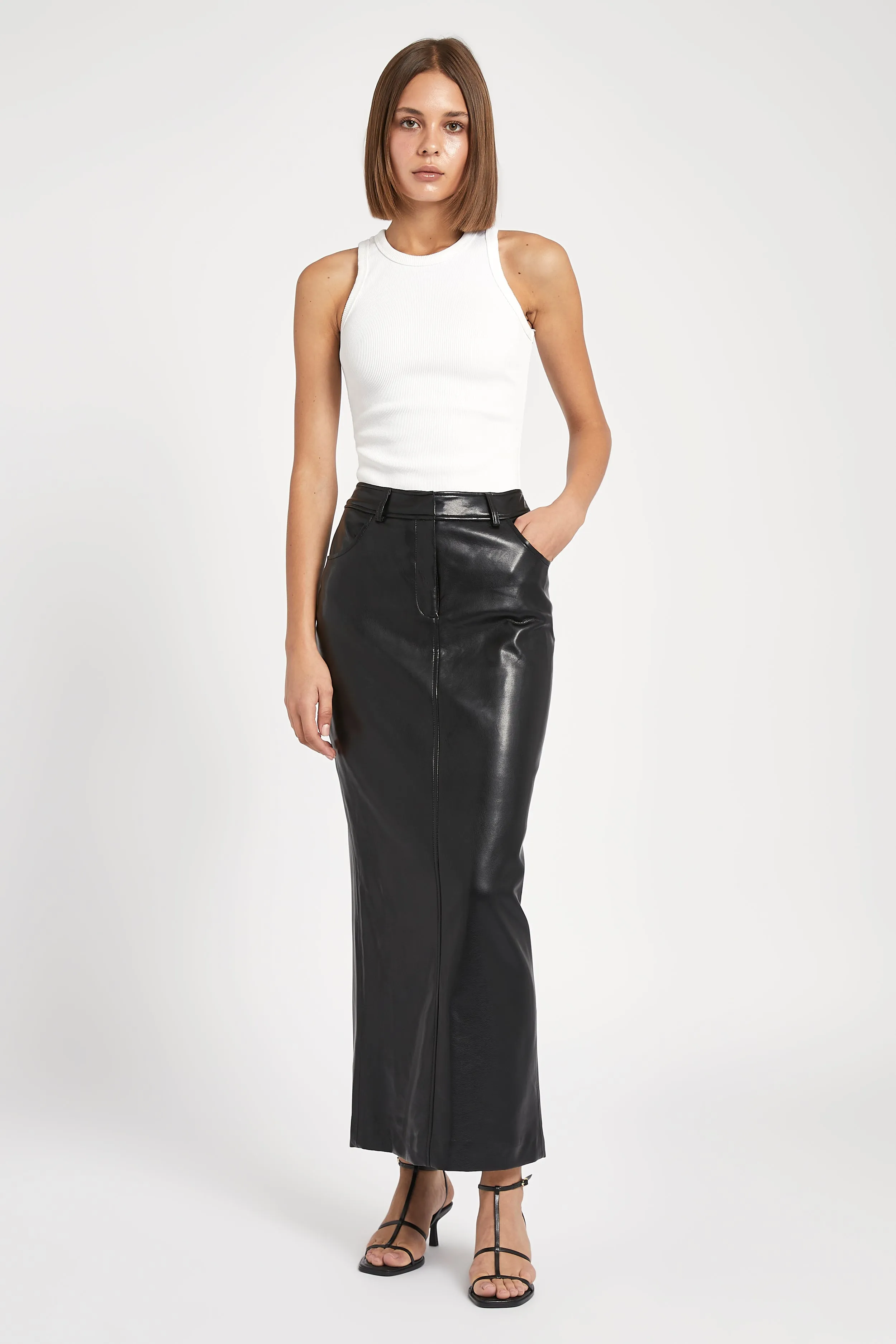 Leather Tailored Maxi Skirt - Black