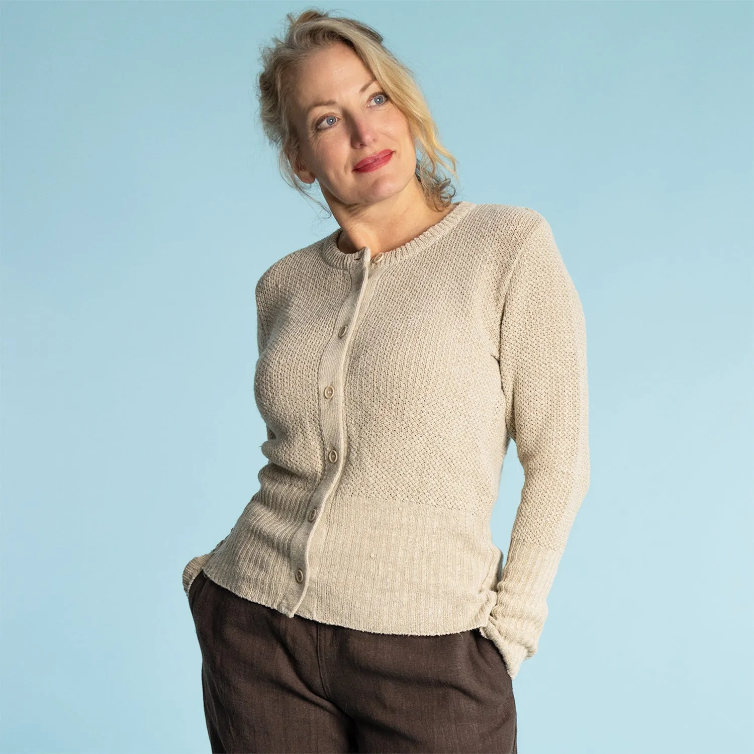 LESLIE 100% Organic Hemp Women’s Cardigan (Vegan; Nut Buttons)