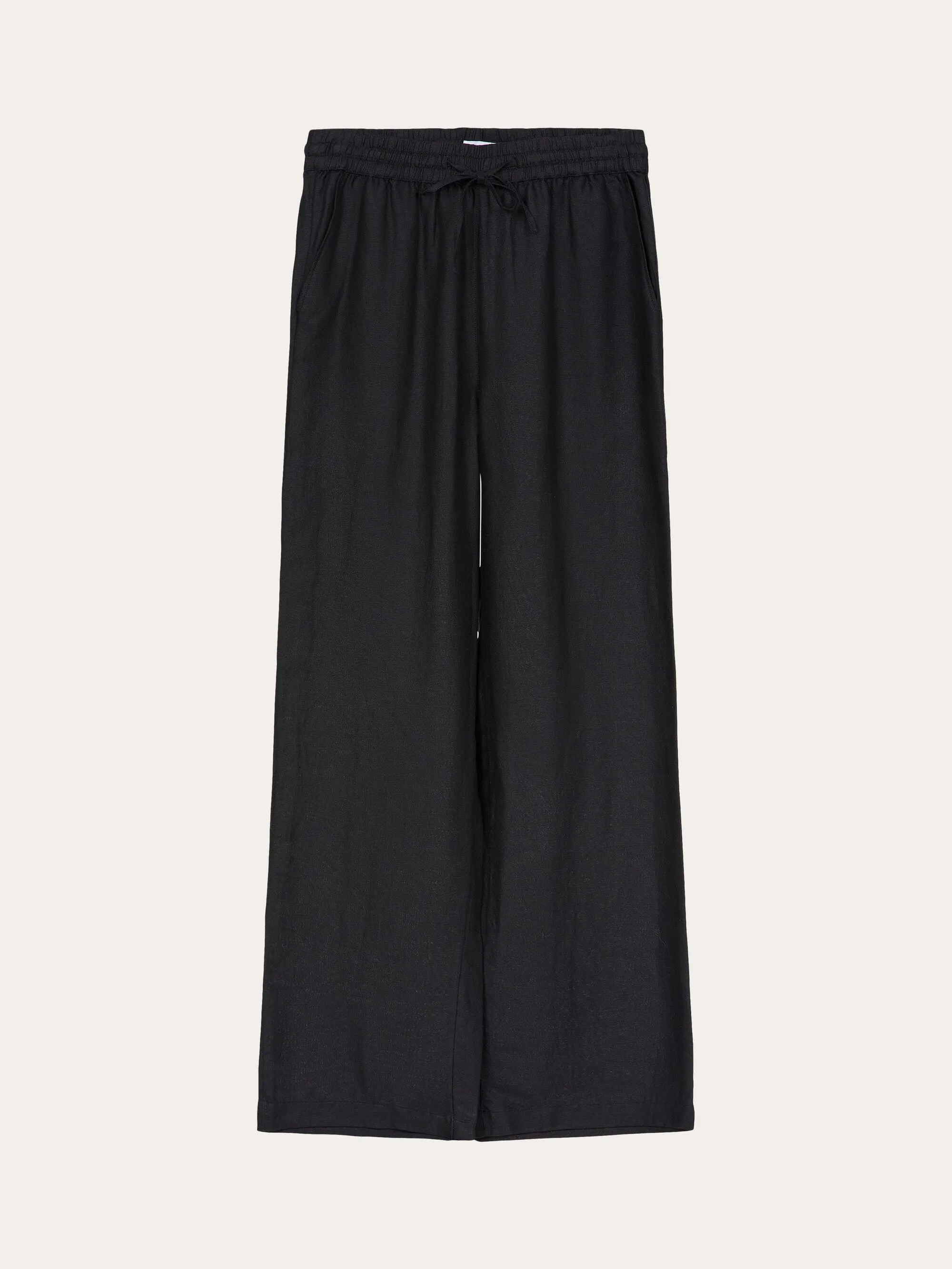 Linen Mix Elastic Waist Pants - Black Jet