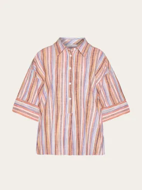 Loose multicolored stripe short sleeved shirt - - GOTS/Vegan - Multi color stripe