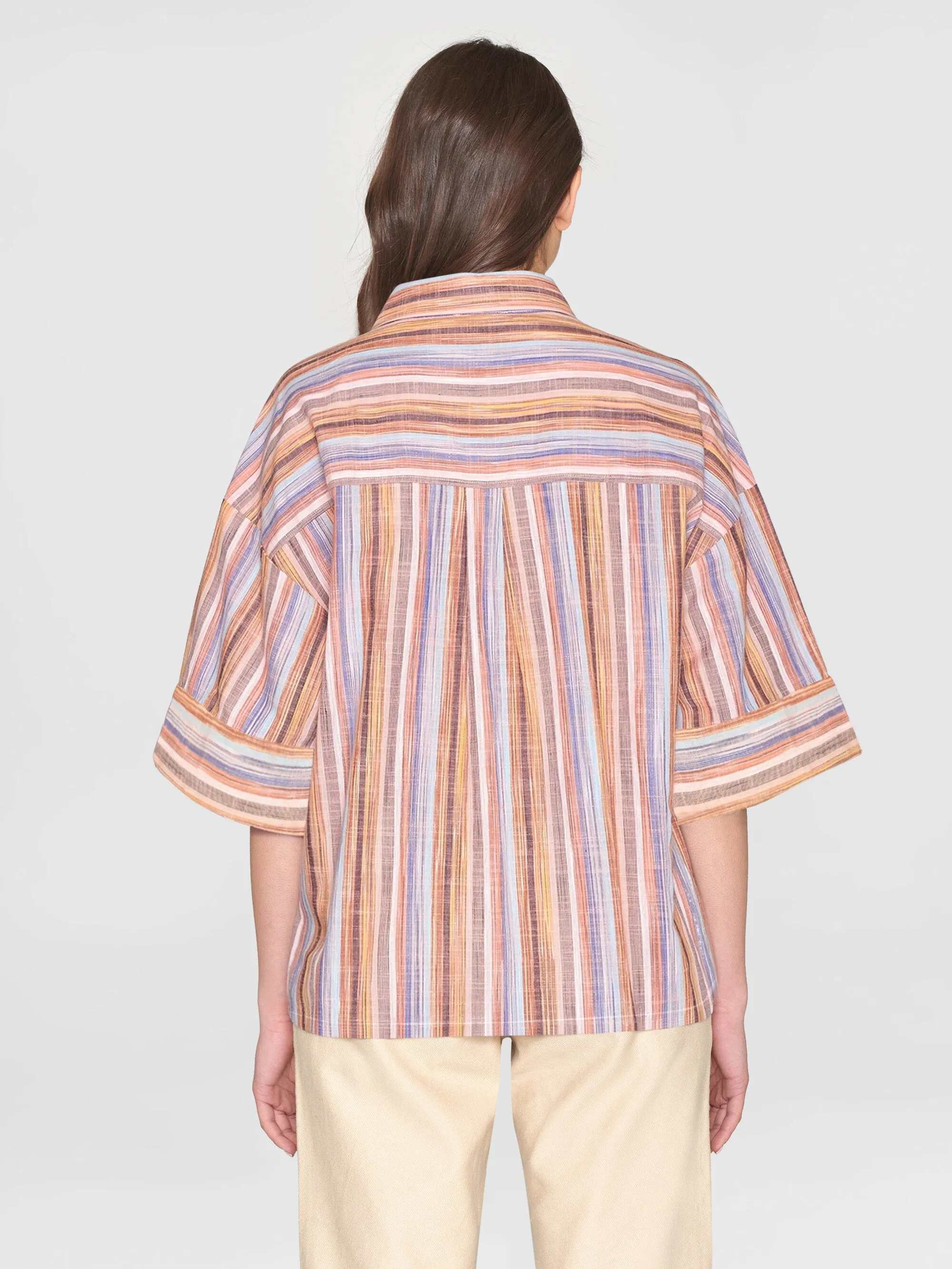 Loose multicolored stripe short sleeved shirt - - GOTS/Vegan - Multi color stripe