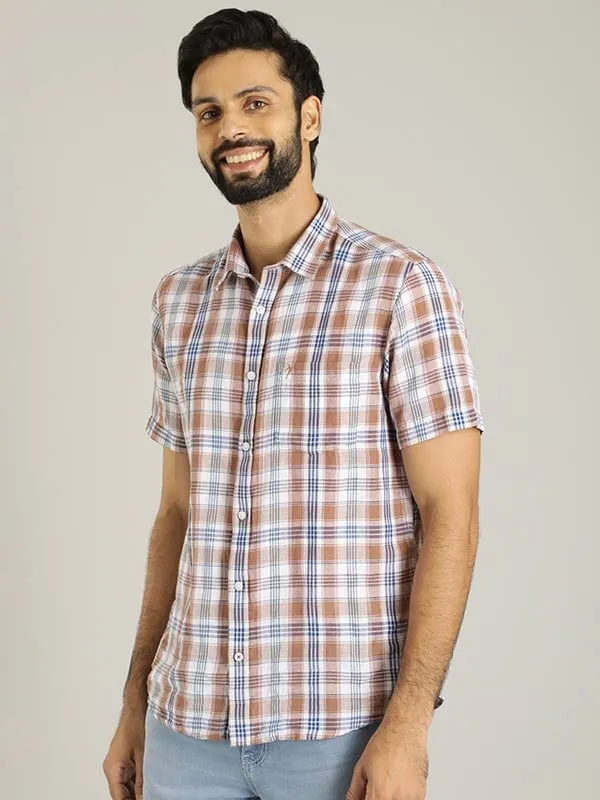 Men Checked Half Sleeve Linen Blend Shirt