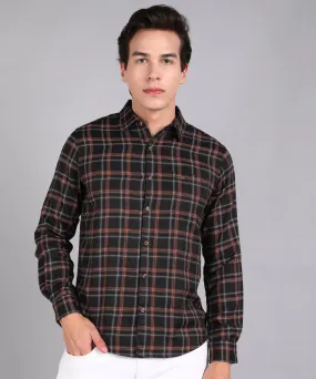 Men's Black Cotton Full Sleeve Slim Fit Casual Checkered Shirt