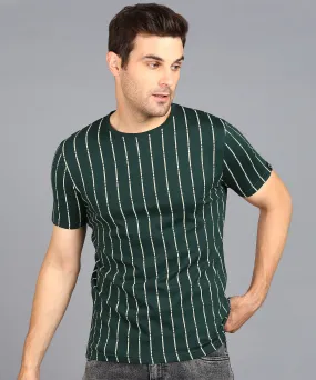 Men's Green Printed Round Neck Half Sleeve Slim Fit Cotton T-Shirt