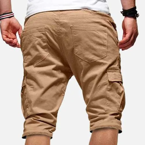 Mens Multi Pockets Drawstring Waist Cargo Shorts