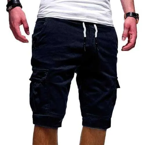 Mens Multi Pockets Drawstring Waist Cargo Shorts