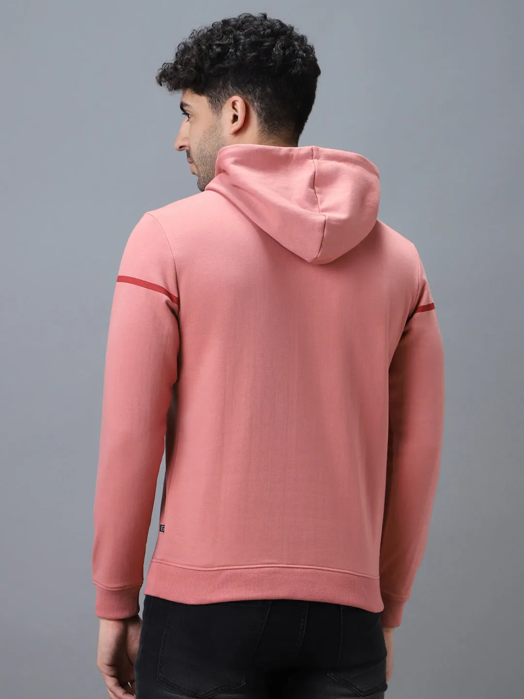 Men's Pink Cotton Solid Hooded Neck Sweatshirt