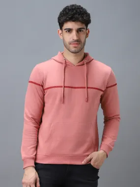 Men's Pink Cotton Solid Hooded Neck Sweatshirt